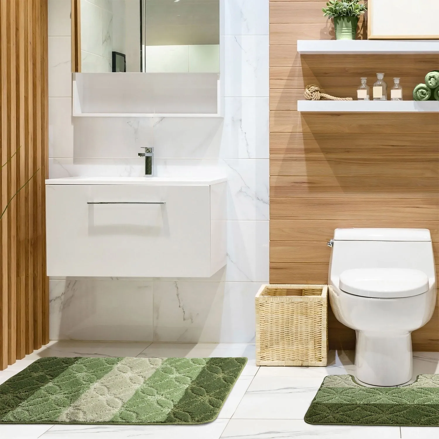 2-Piece Bath Mat Set with Non-Slip - Green