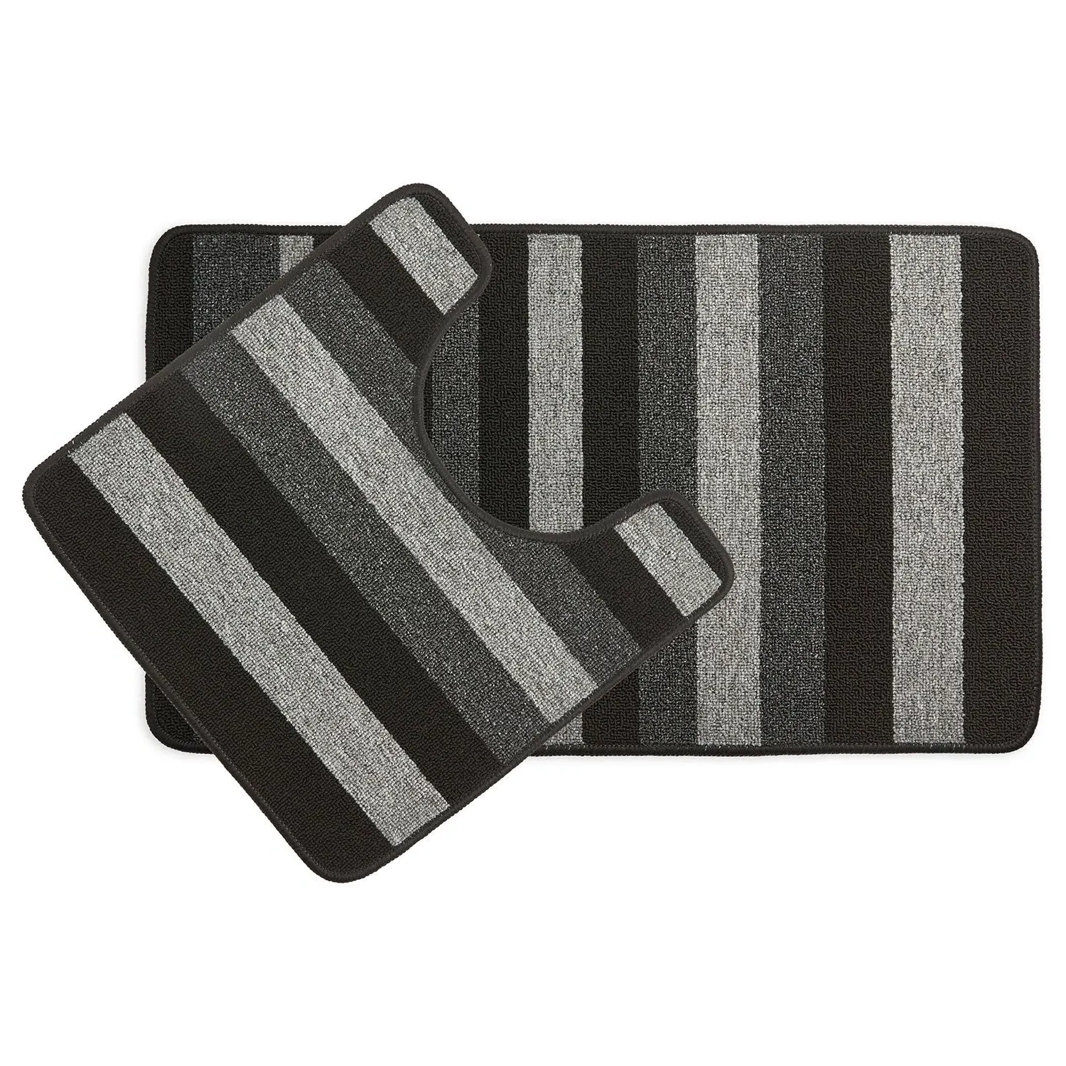 2-Piece Bath Mat Set with Stripes - Grey, Jersey