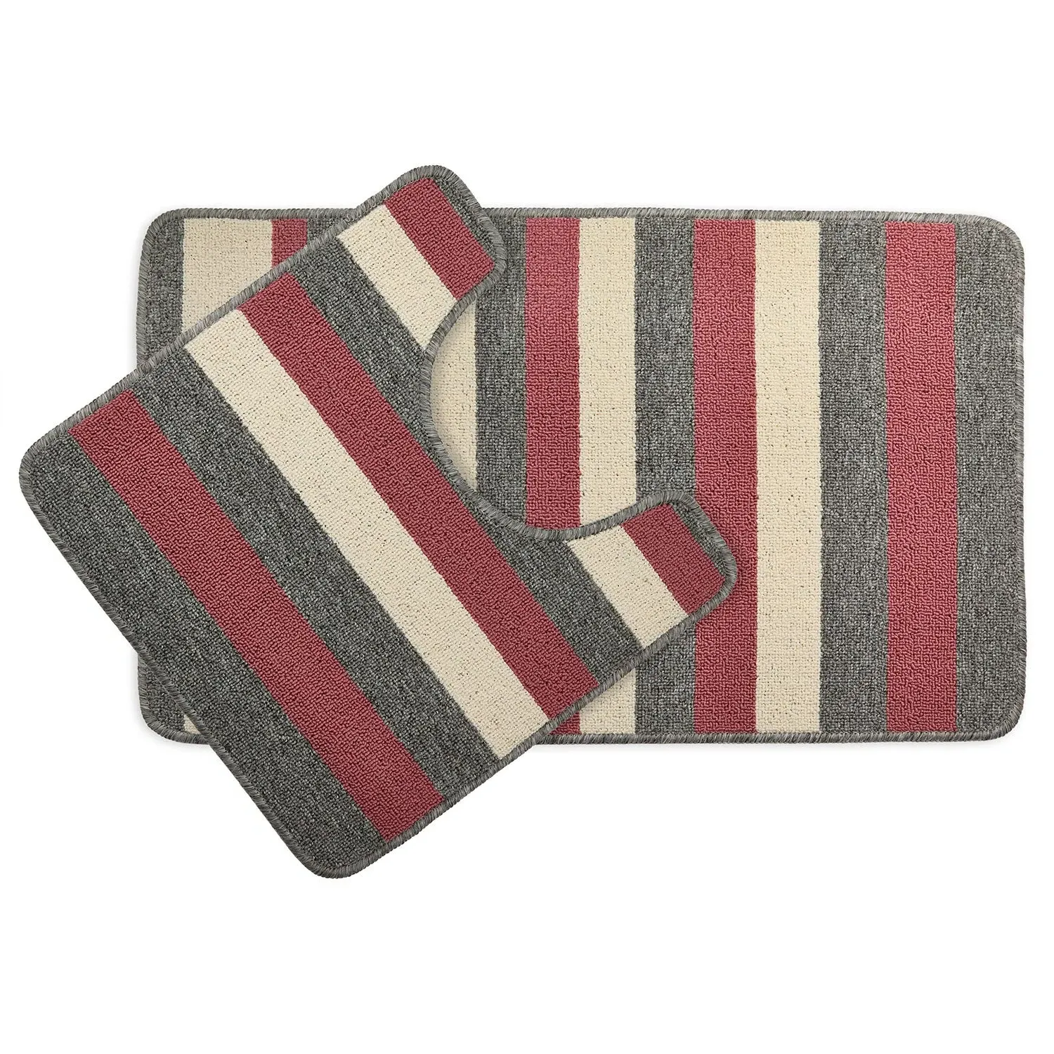 2-Piece Bath Mat Set with Stripes - Pink, Jersey