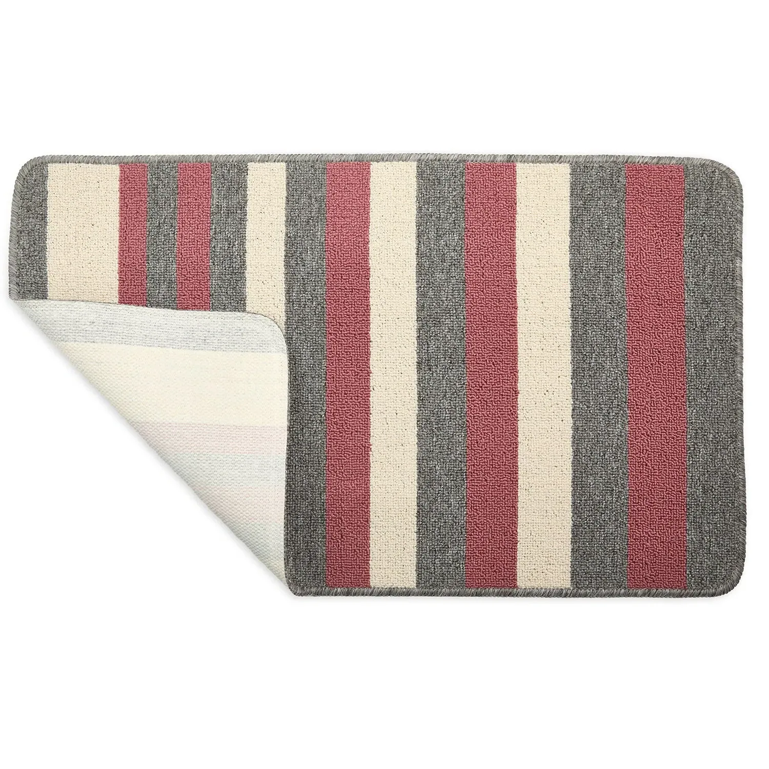 2-Piece Bath Mat Set with Stripes - Pink, Jersey