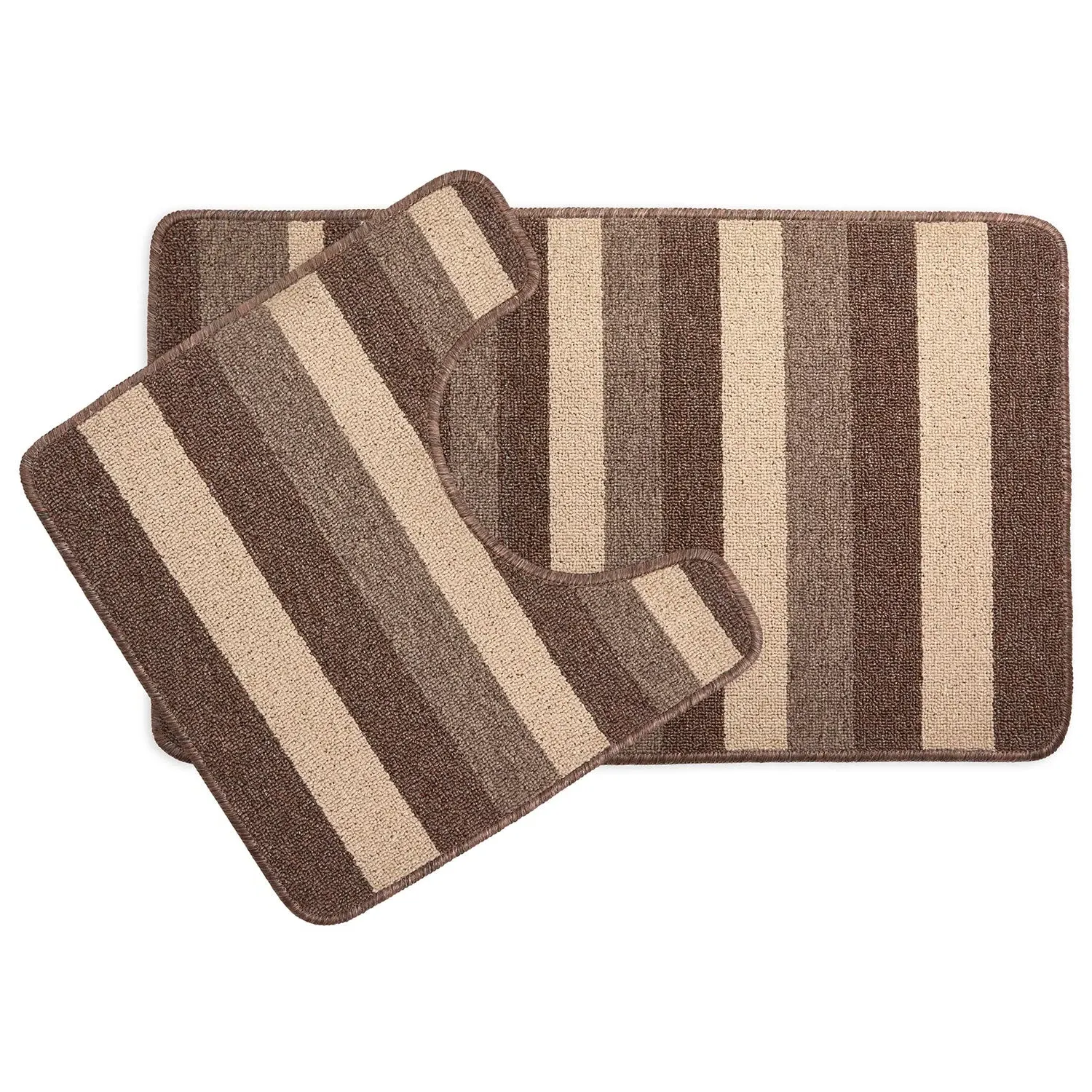 2-Piece Bath Mat Set with Stripes - Taupe, Jersey