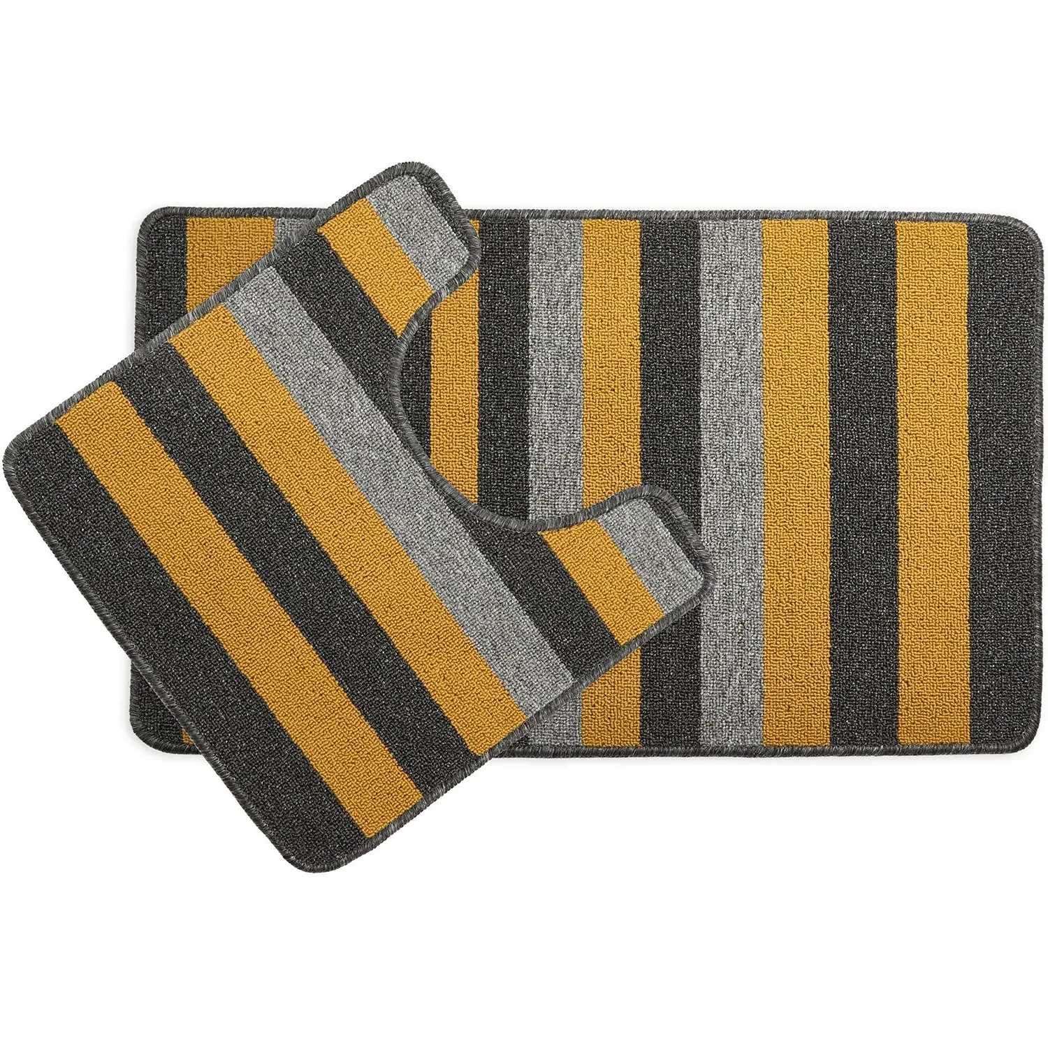 2-Piece Bath Mat Set with Stripes - Yellow, Jersey