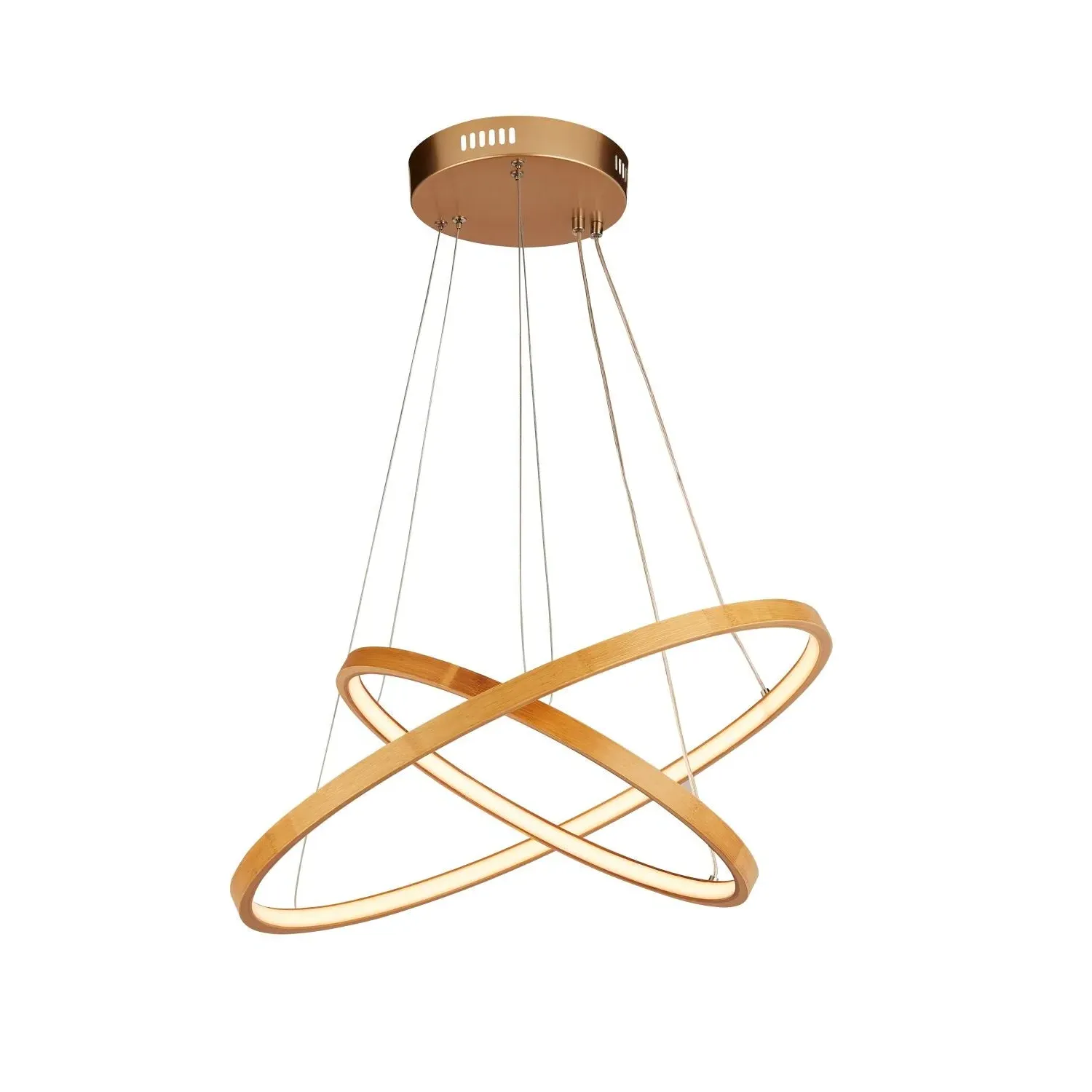 2-Ring LED Pendant Light - Gold, Bamboo