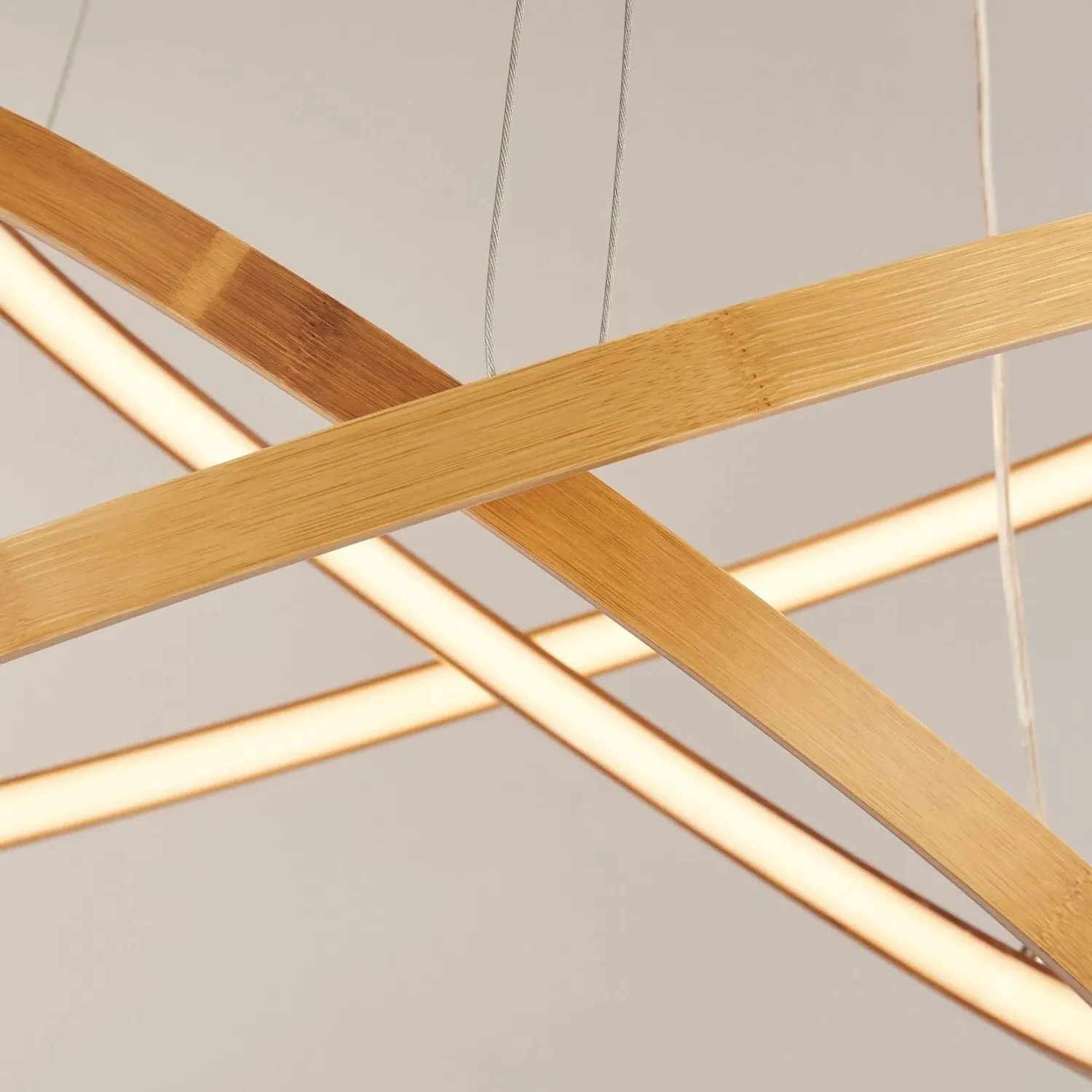 2-Ring LED Pendant Light - Gold, Bamboo