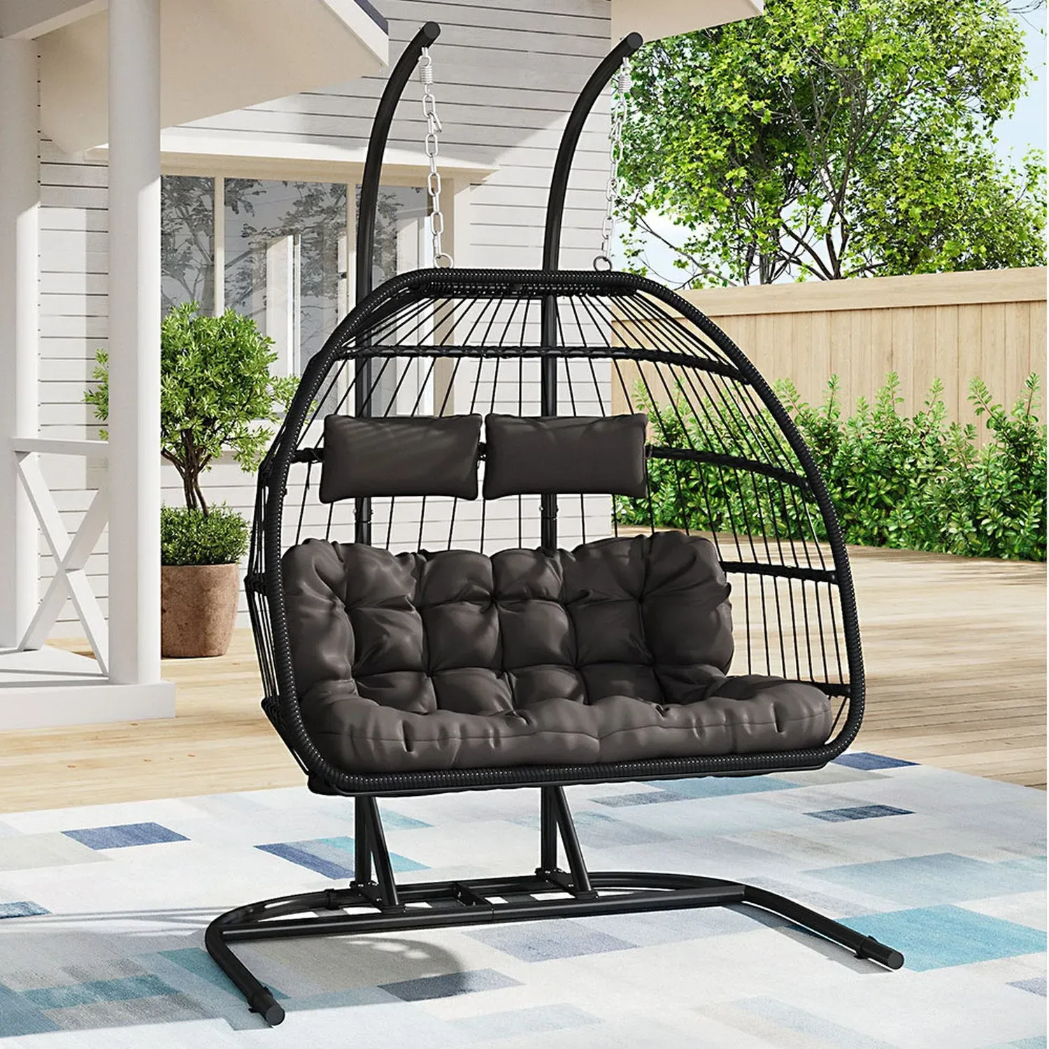 2-Seater Hanging Egg Chair - Black, Wicker by Julian Charles, alternate view