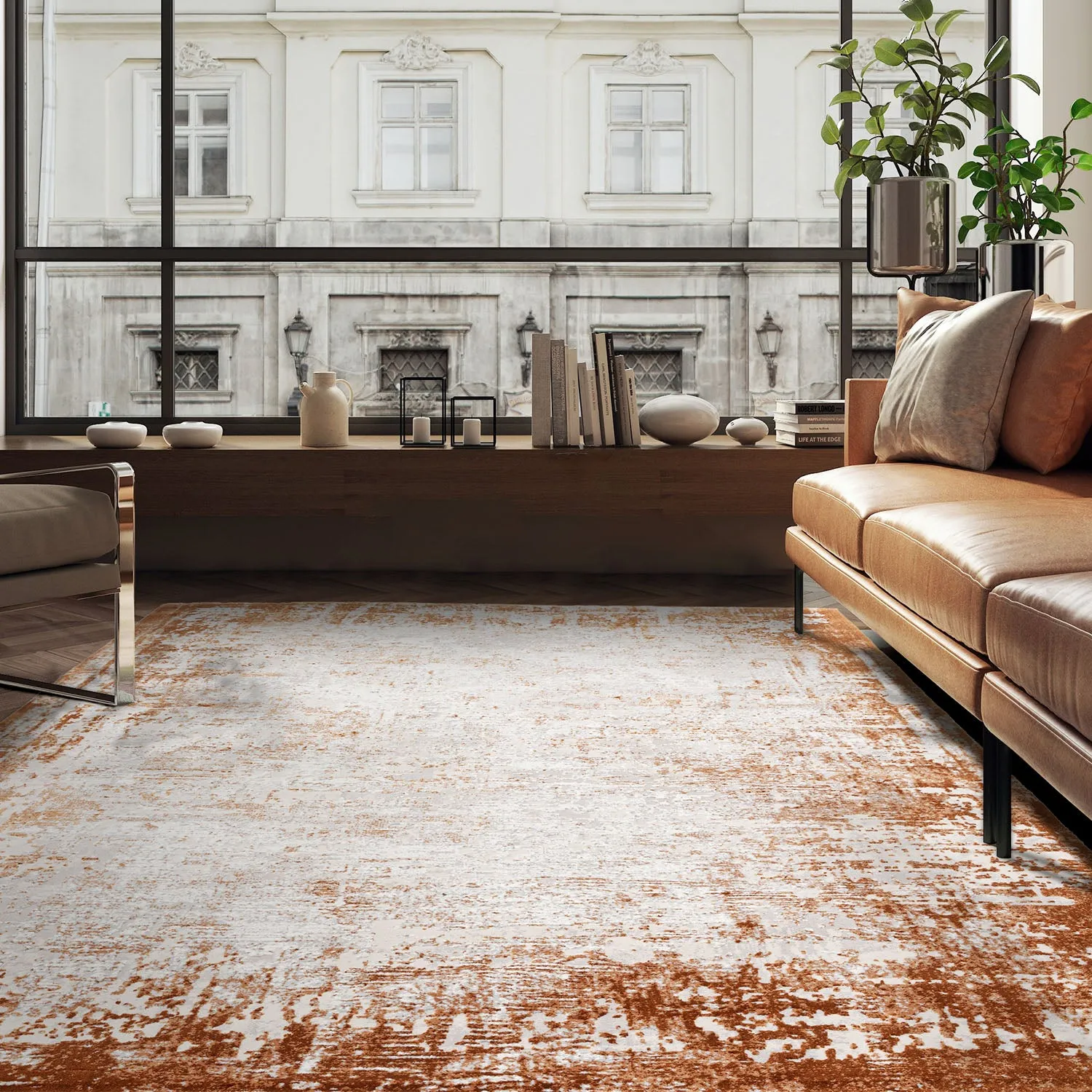 200x290cm Border Rug - Orange, Terracotta