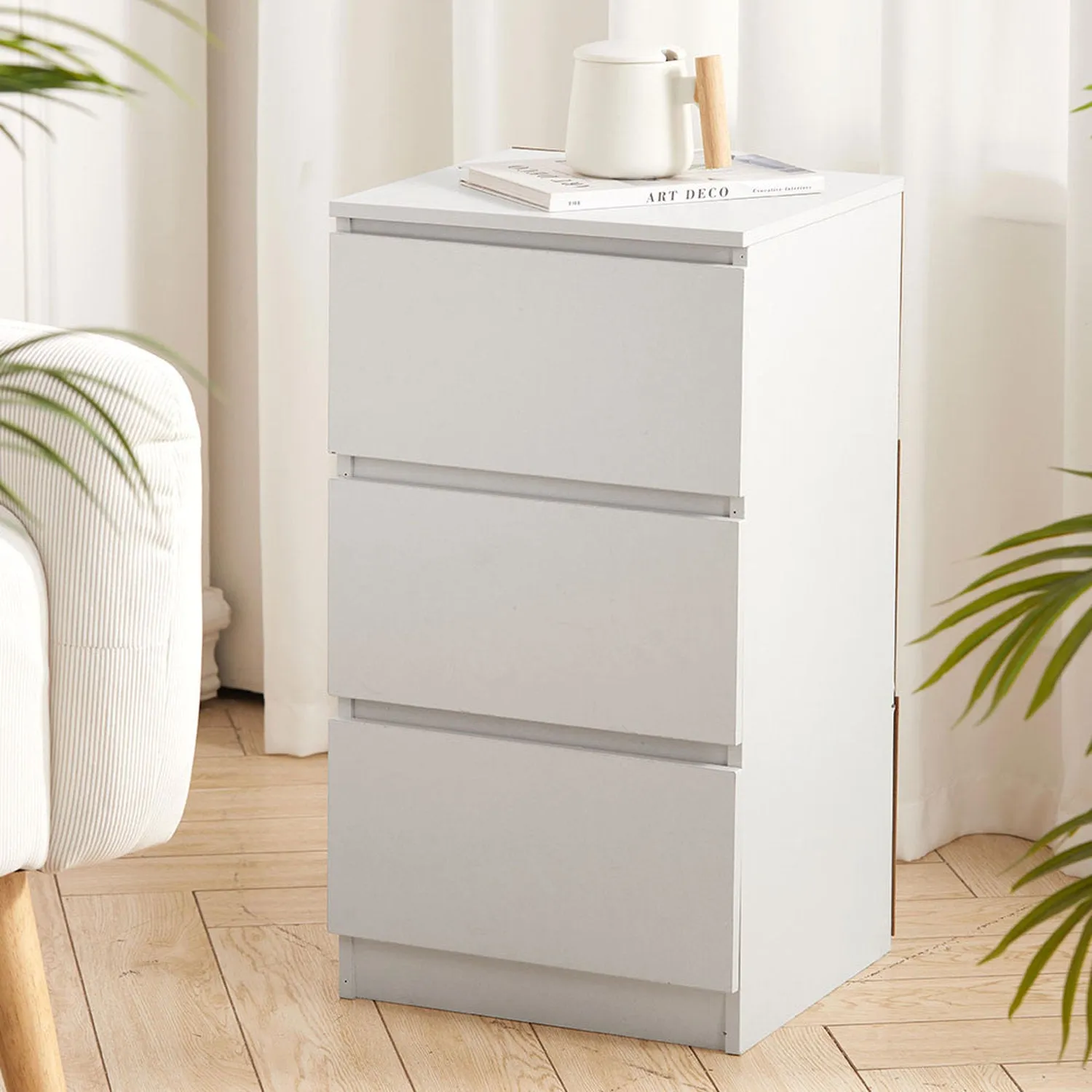 3 Drawer Bedside Table - Warm White by Julian Charles, image 2