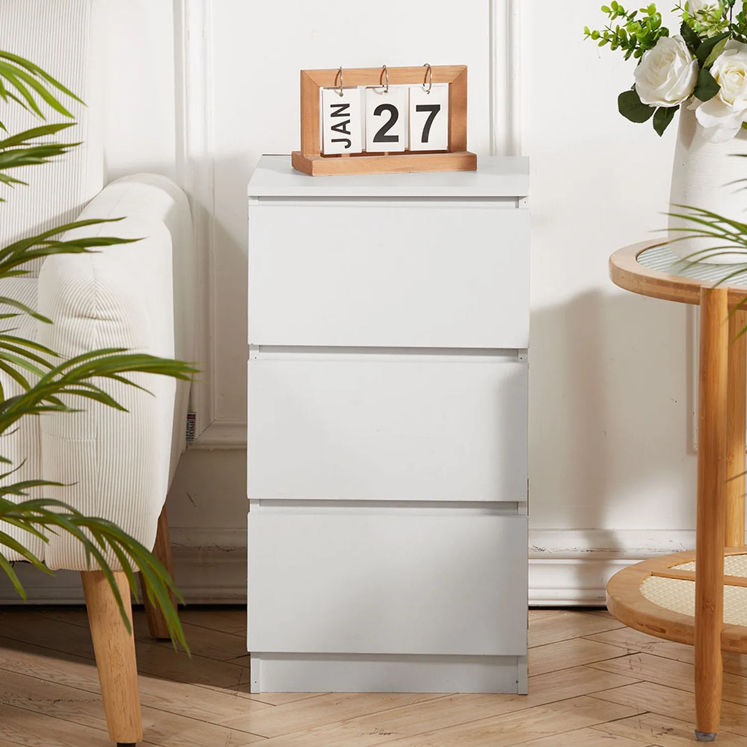 3 Drawer Bedside Table - Warm White by Julian Charles