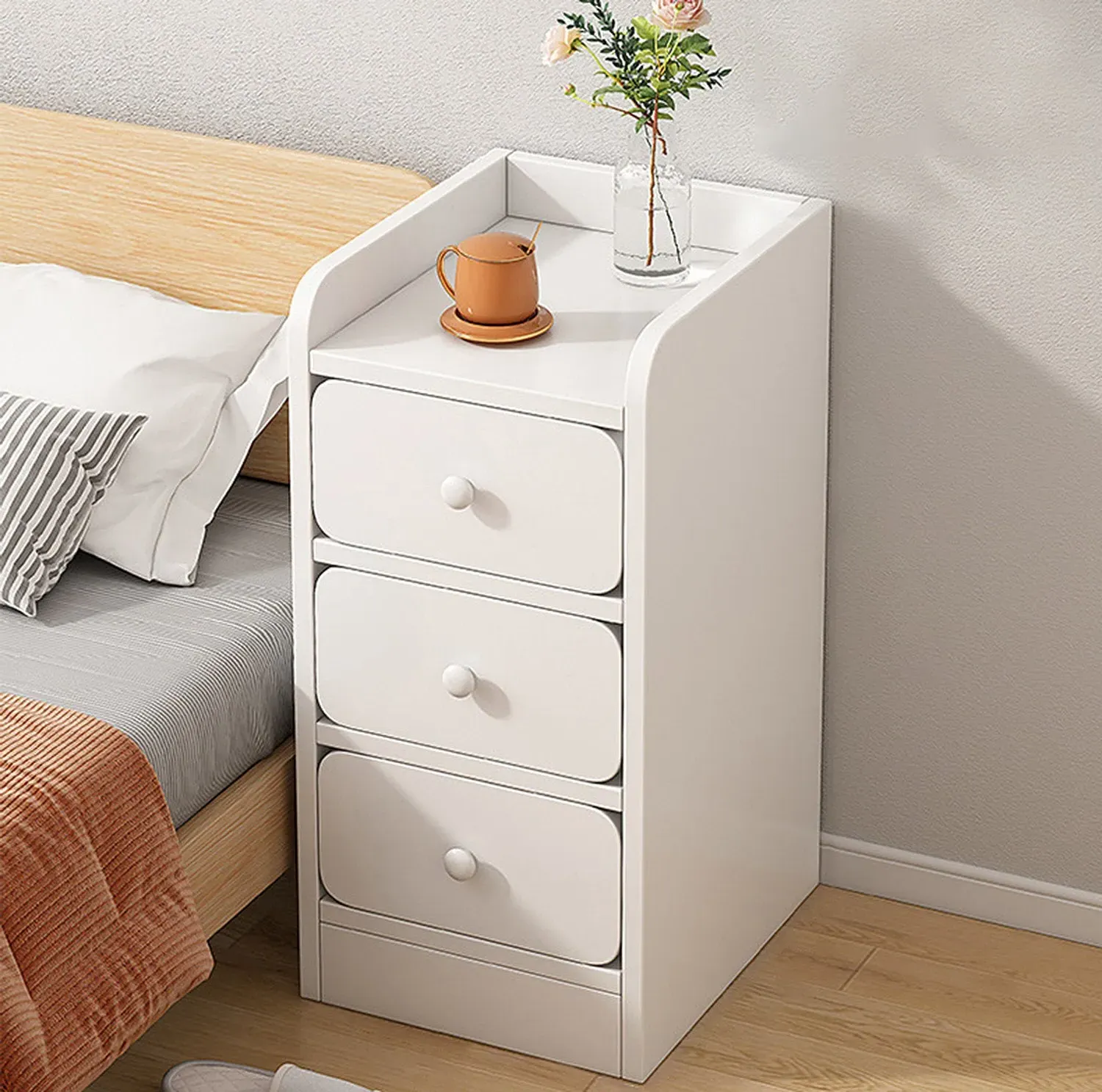 3 Drawer Bedside Table with Raised Edge - White, MDF by Julian Charles, image 2