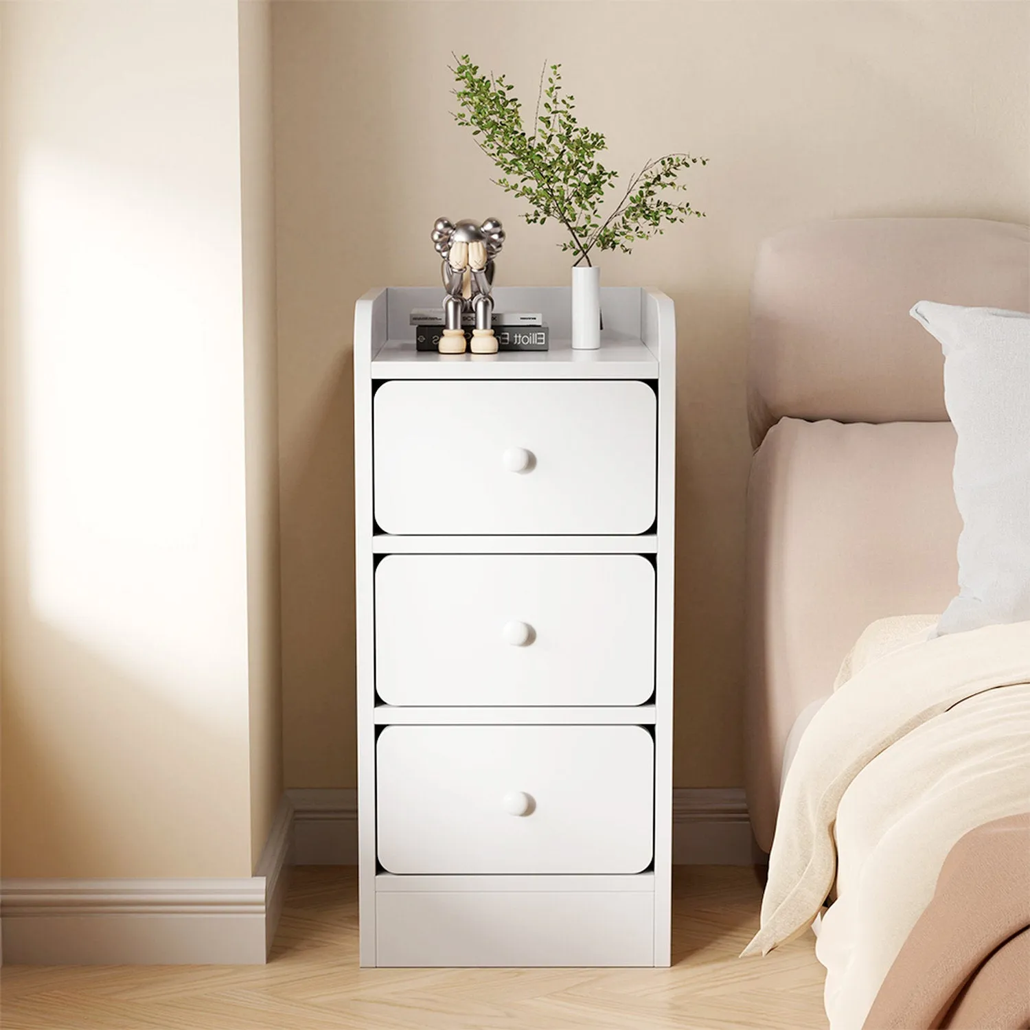 3 Drawer Bedside Table with Raised Edge - White, MDF by Julian Charles