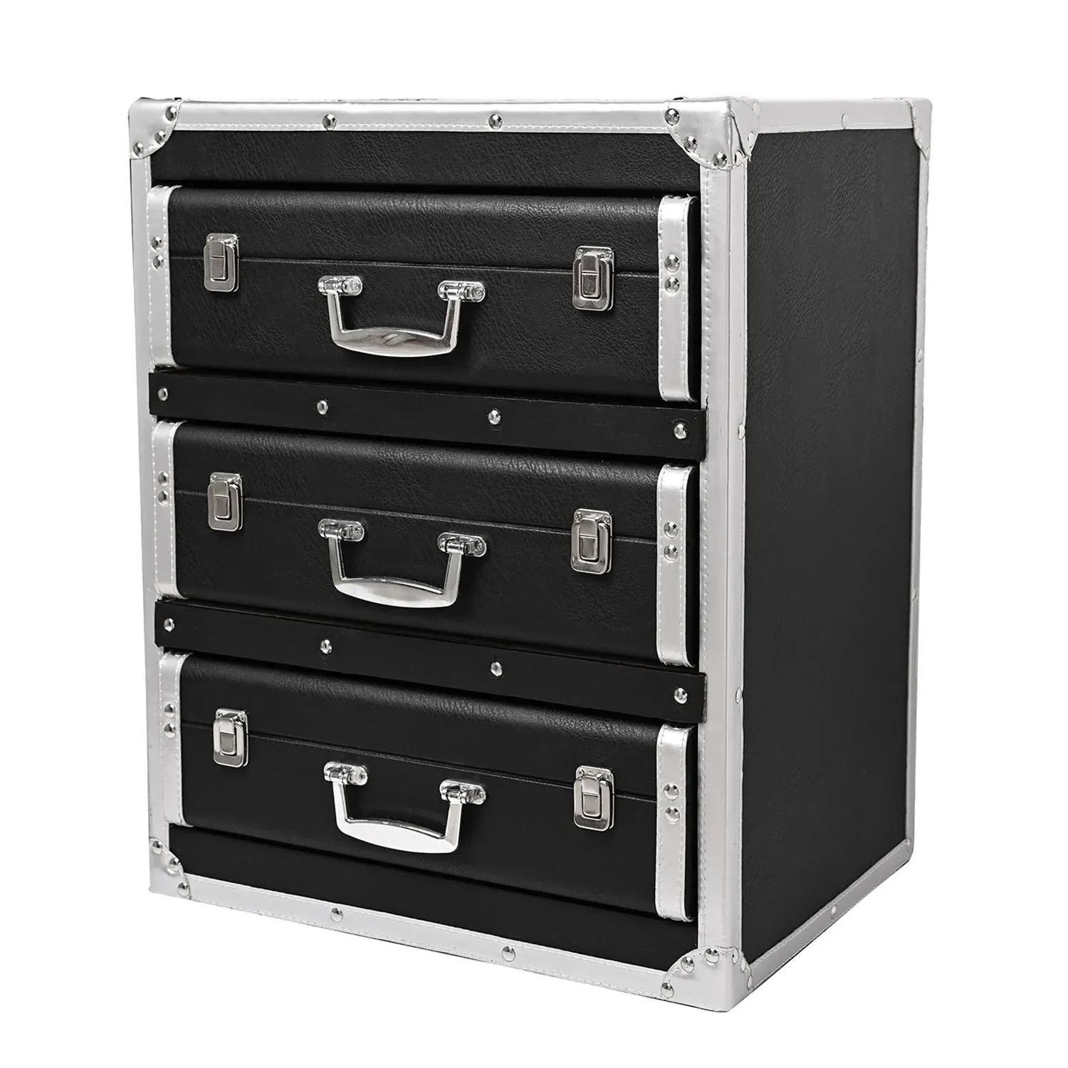3-Drawer Storage Box with Handles - Black, PU Leather image