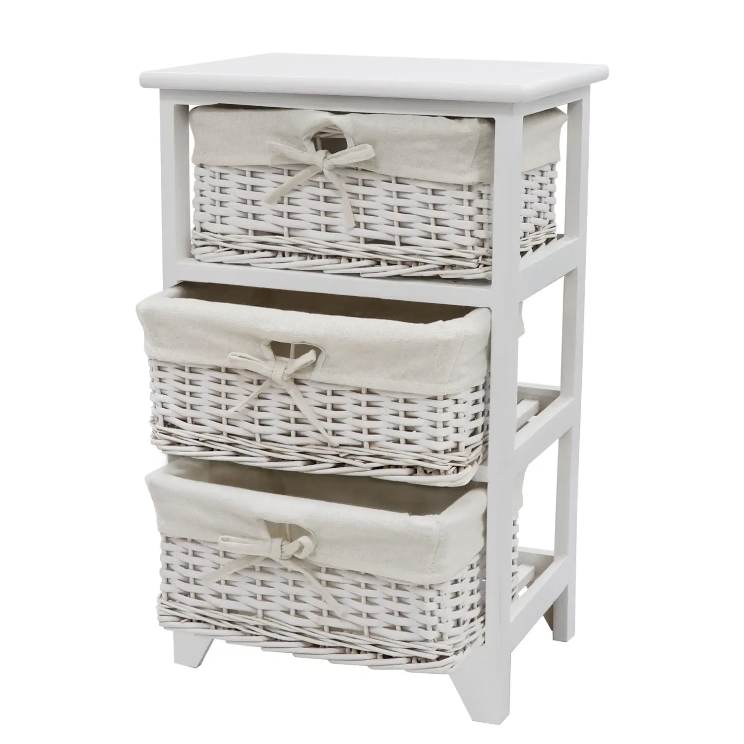 3-Drawer Storage Unit with Baskets - White, Wood image