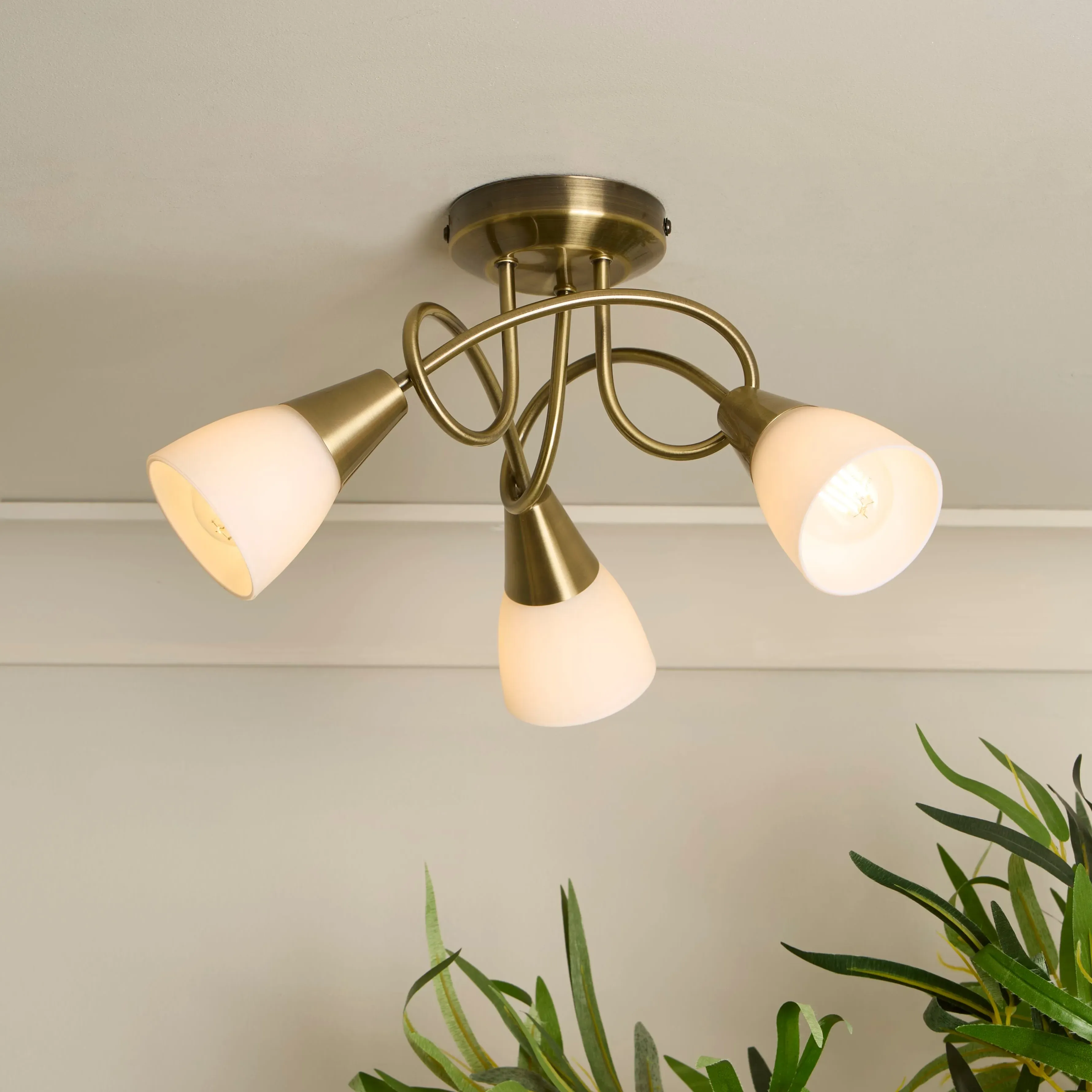 3-Light Ceiling Light - White, Antique Brass