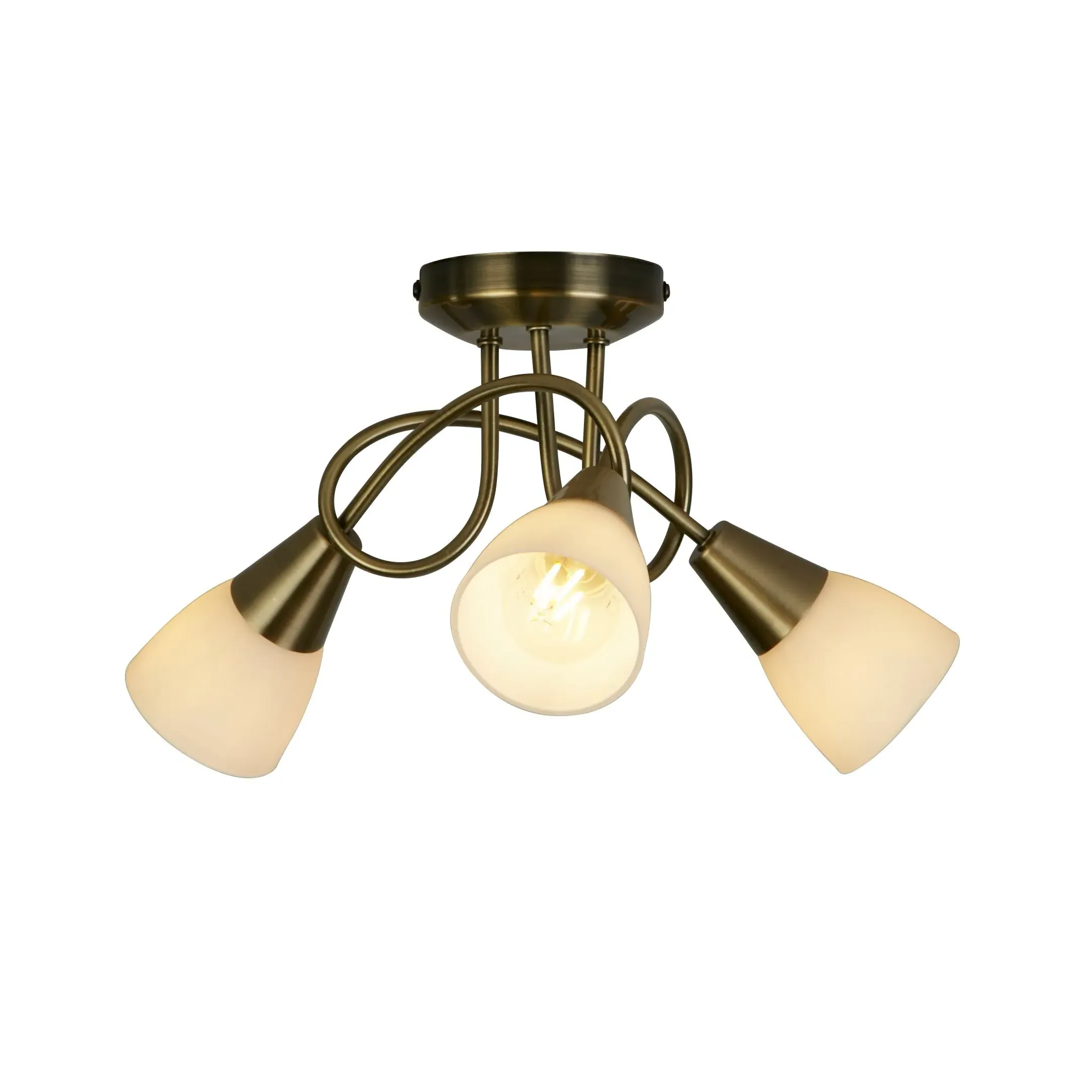 3-Light Ceiling Light - White, Antique Brass image