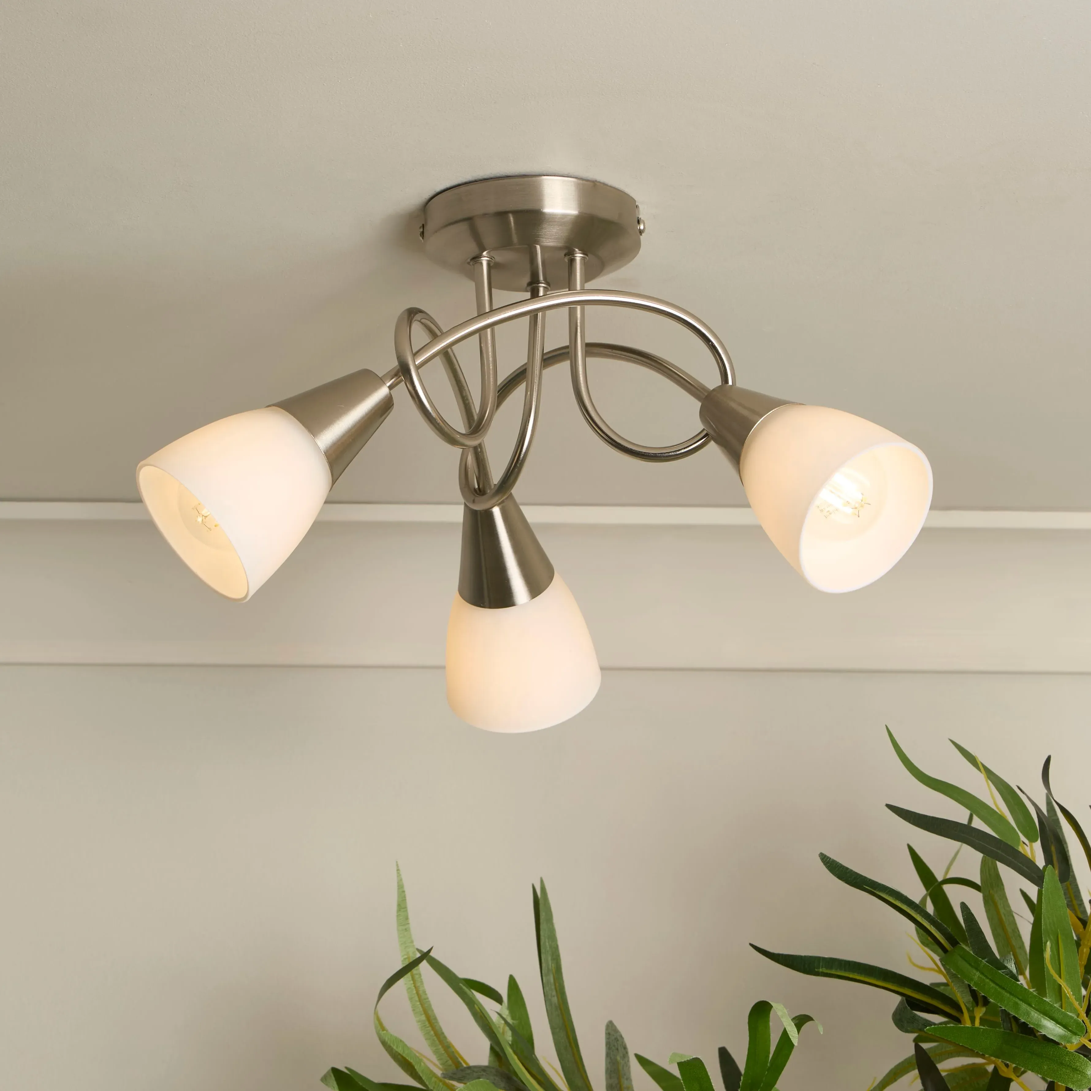 3-Light Ceiling Light - White, Satin Silver