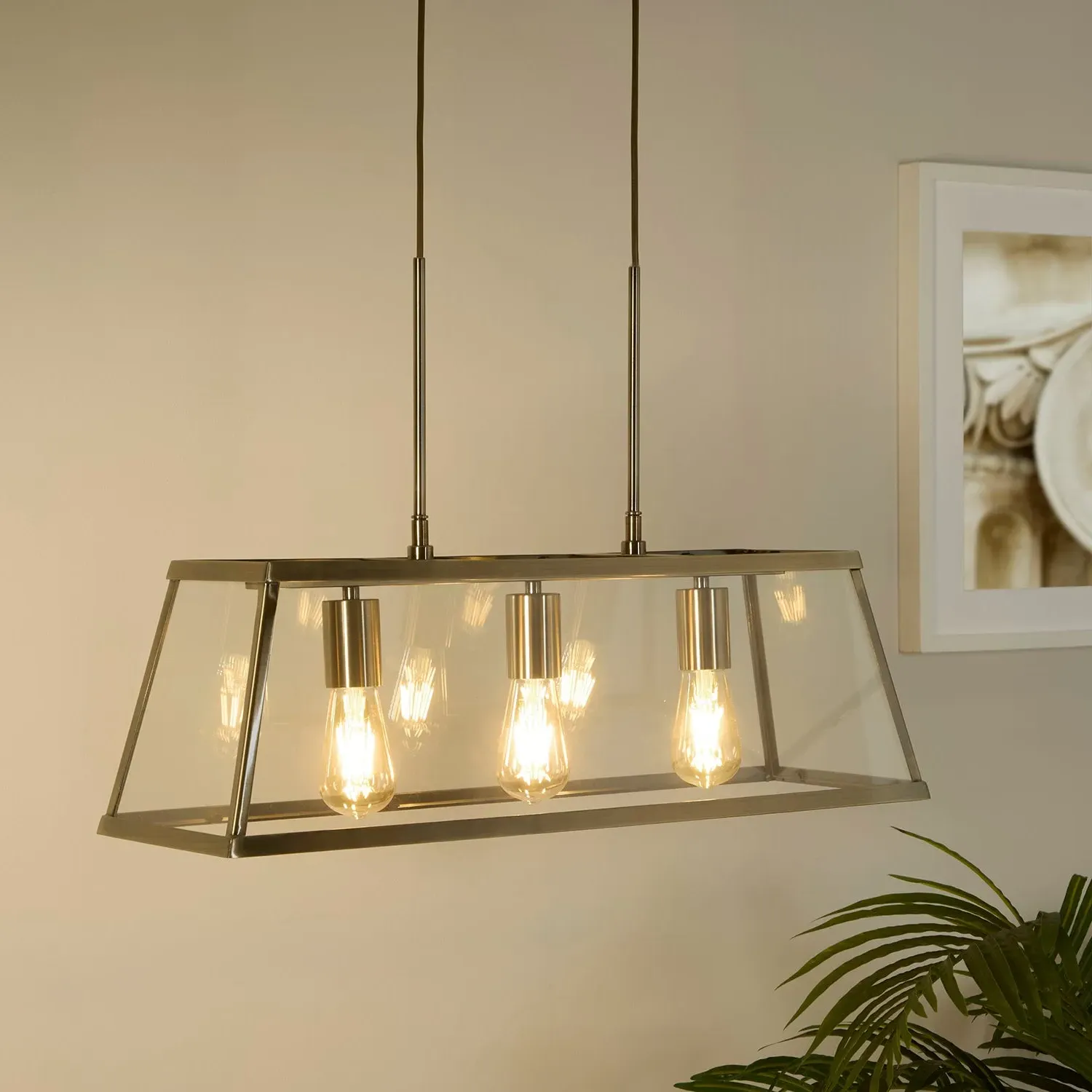 3-Light Lantern Pendant Light - Gold, Brass