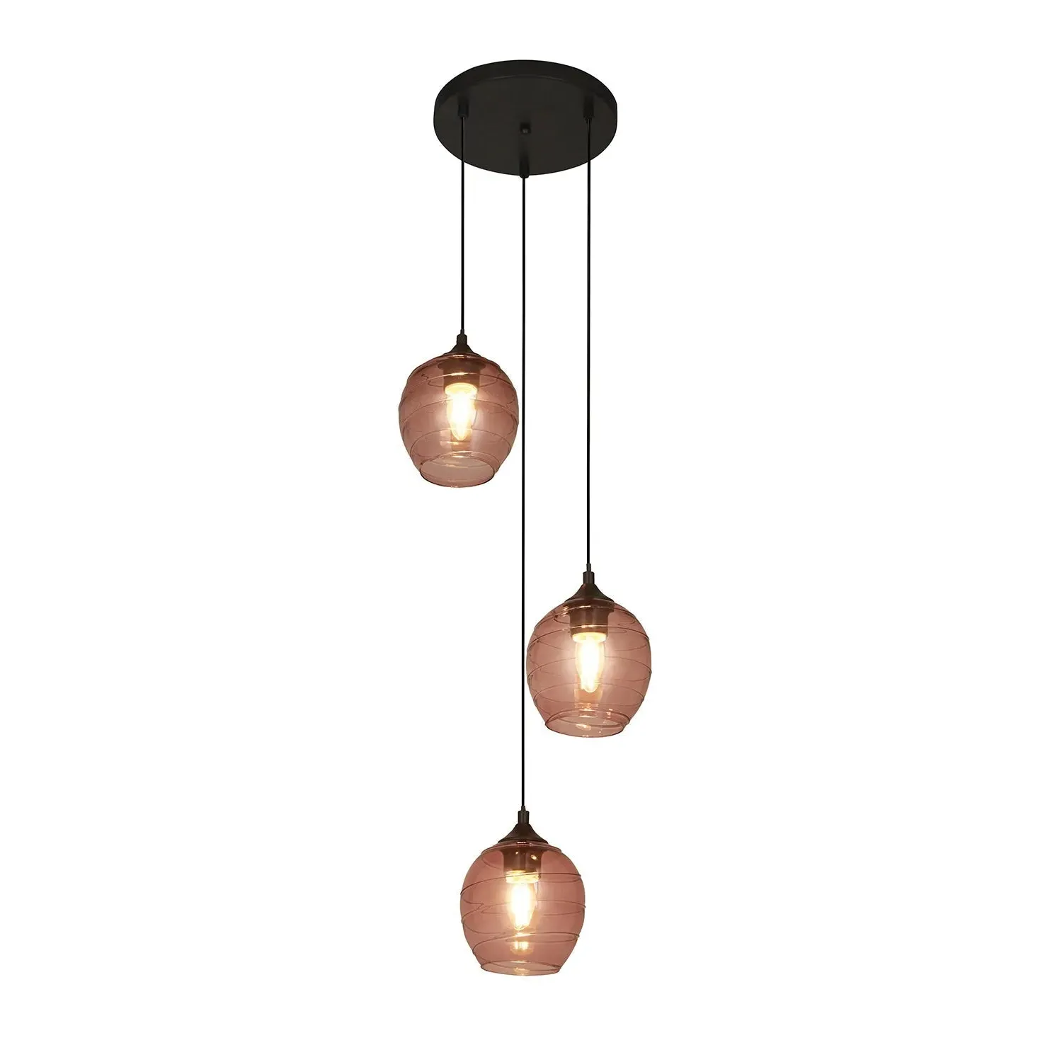 3-Light Pendant Ceiling Light - Pink, Glass