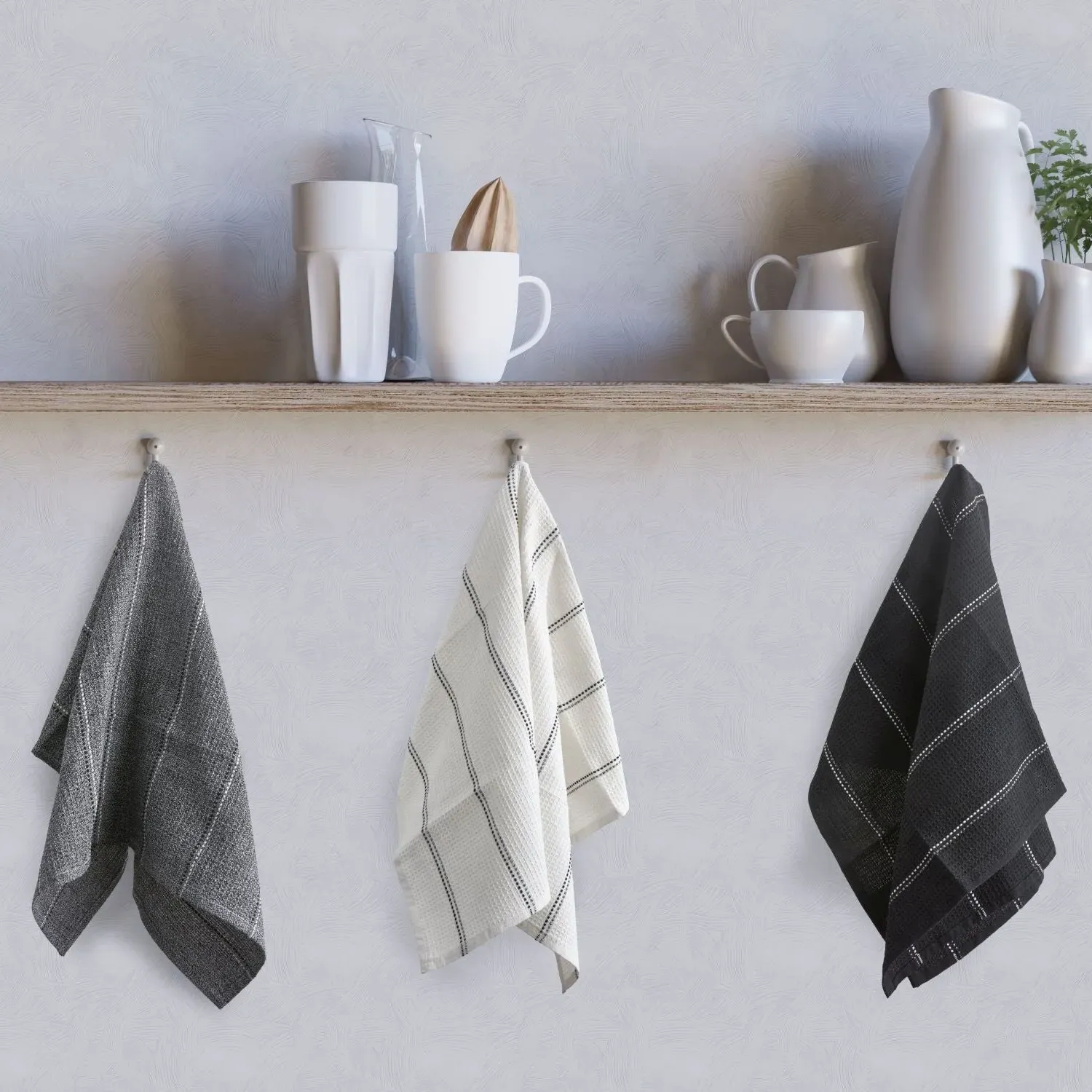 3-Pack Tea Towel Set - Black, Cotton image