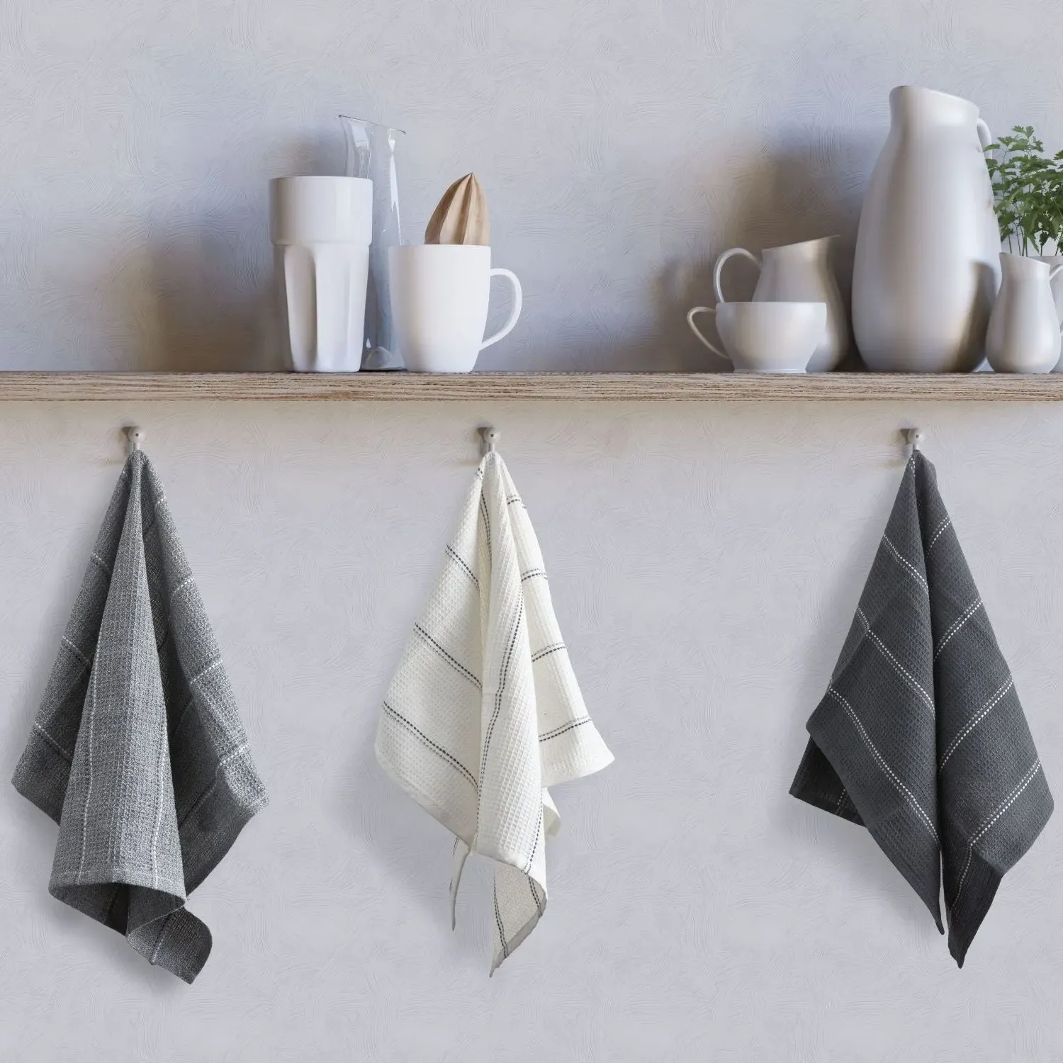 3-Pack Tea Towel Set - Grey, Cotton