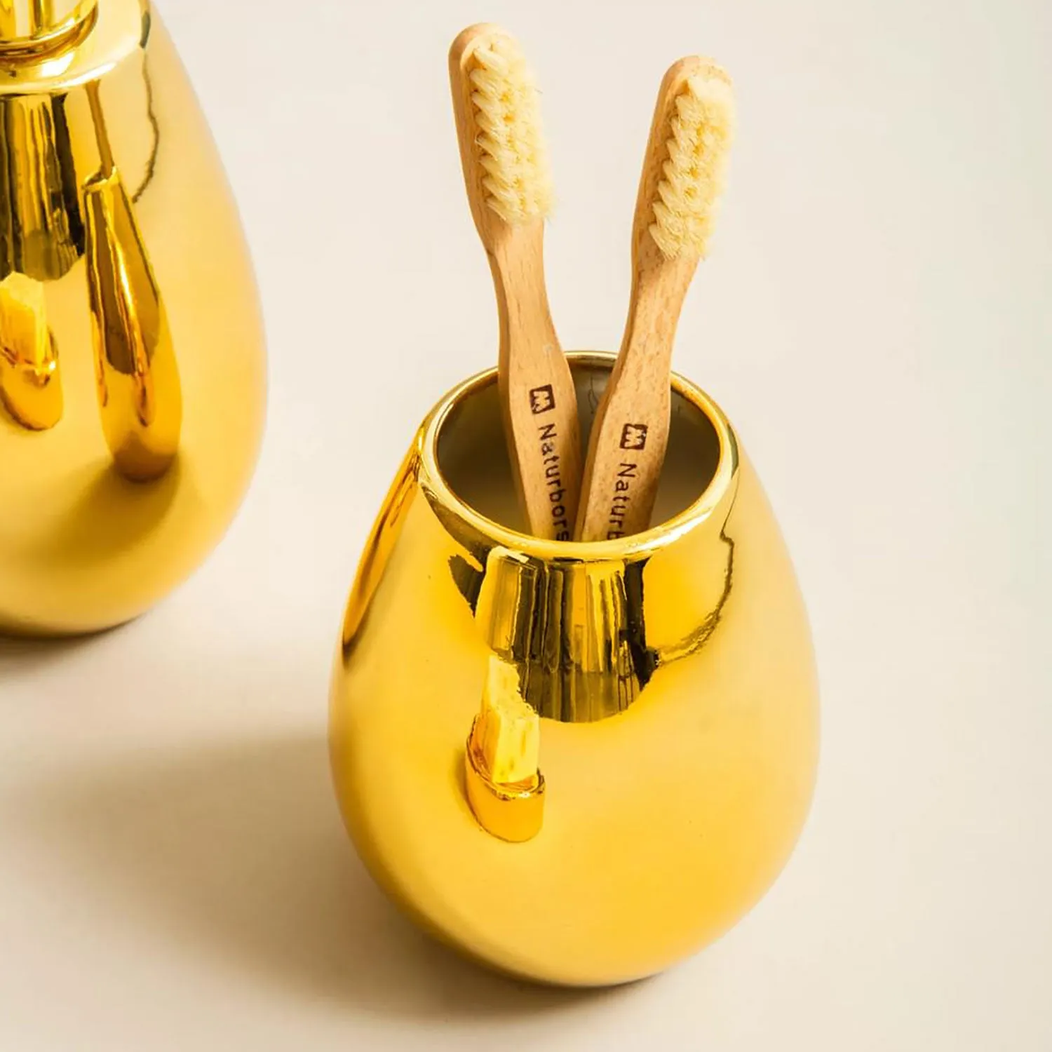 3-Piece Bathroom Set with Dispenser - Gold, Ceramic