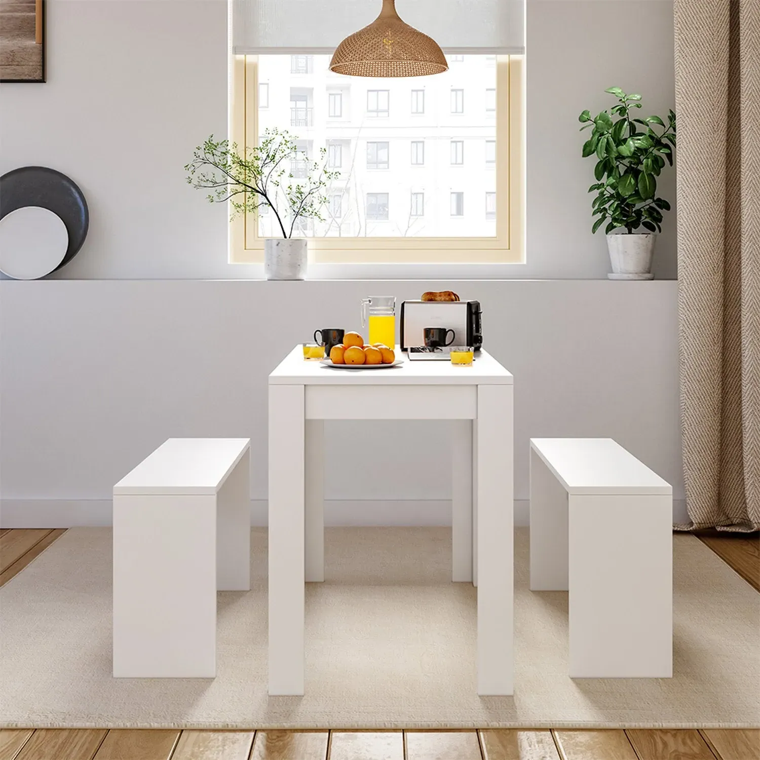3-Piece Dining Table & Bench Set - White by Julian Charles, alternate view