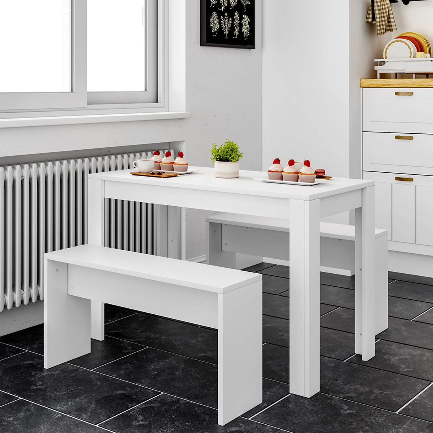 3-Piece Dining Table & Bench Set - White by Julian Charles