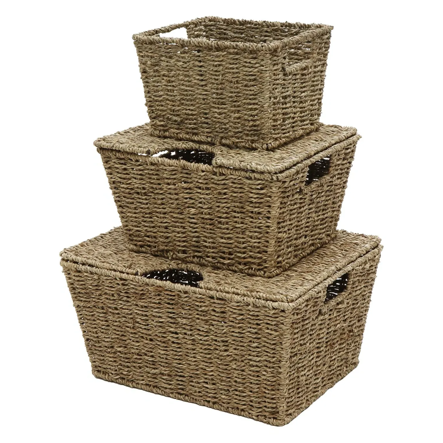 3-Piece Storage Baskets with 2 Lids - Natural