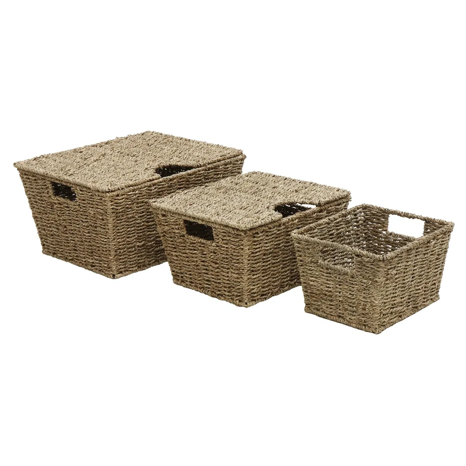 3-Piece Storage Baskets with 2 Lids - Natural
