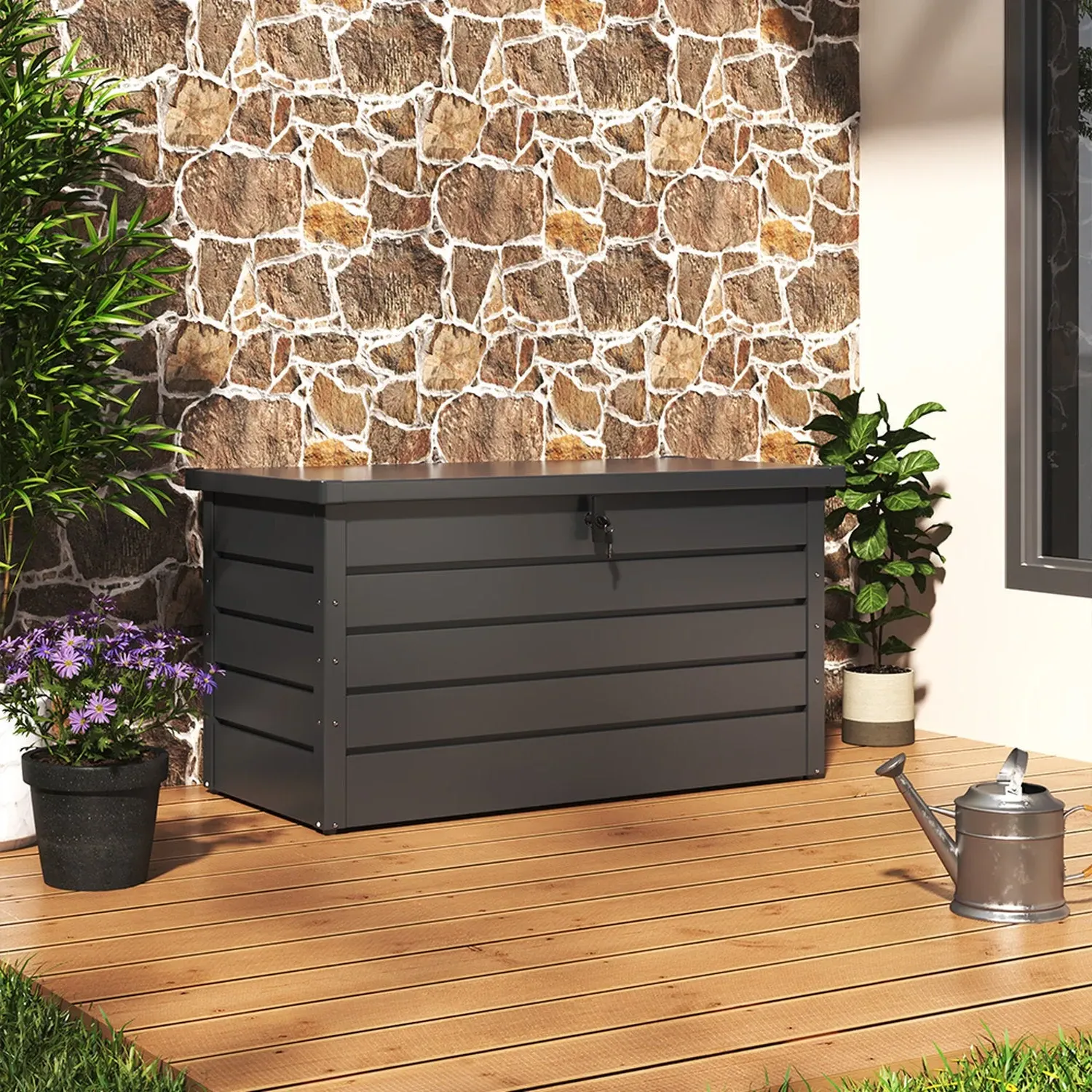 350L Lockable Garden Storage Box - Grey, Steel by Julian Charles, image 2
