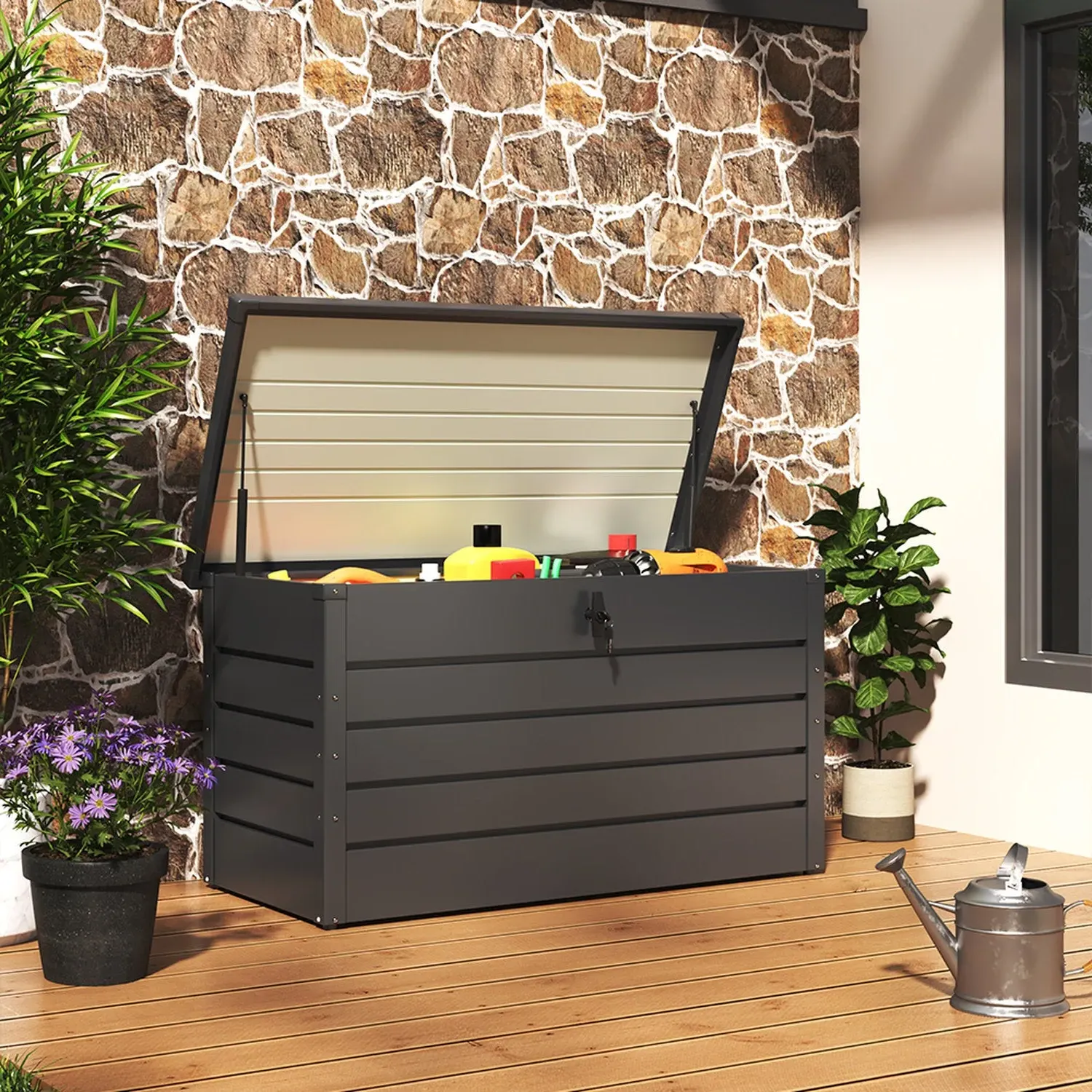 350L Lockable Garden Storage Box - Grey, Steel by Julian Charles