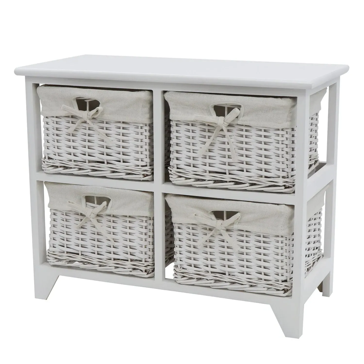 4-Drawer Wide Storage Unit with Baskets - White