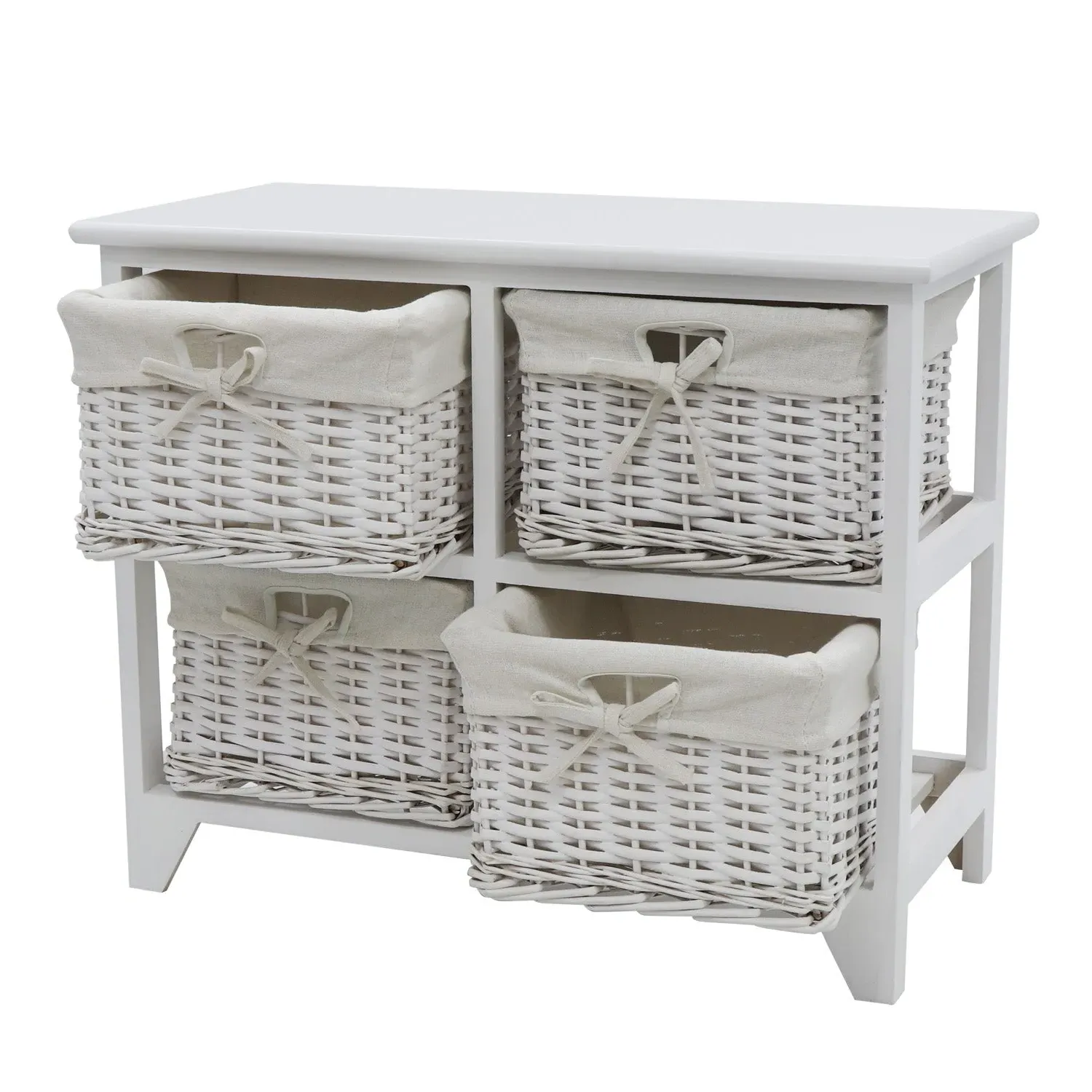 4-Drawer Wide Storage Unit with Baskets - White