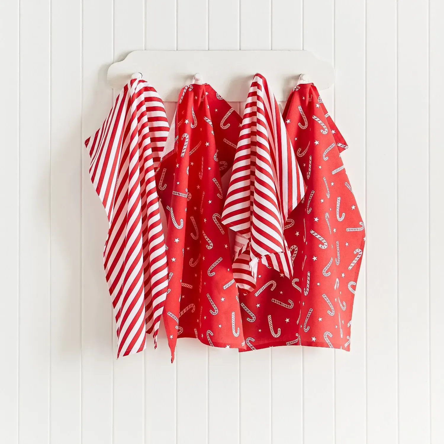4-Pack Tea Towels Christmas Design - Red, Cotton