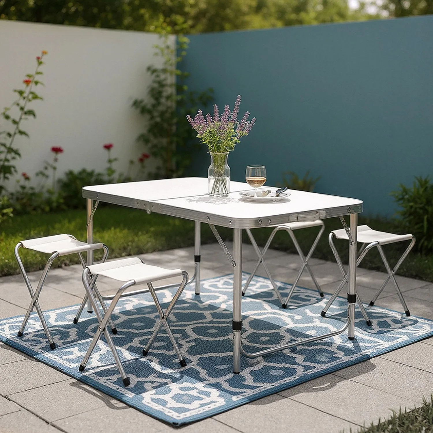 4-Seater Foldable Outdoor Picnic Table Set with Stools - White by Julian Charles, image 2