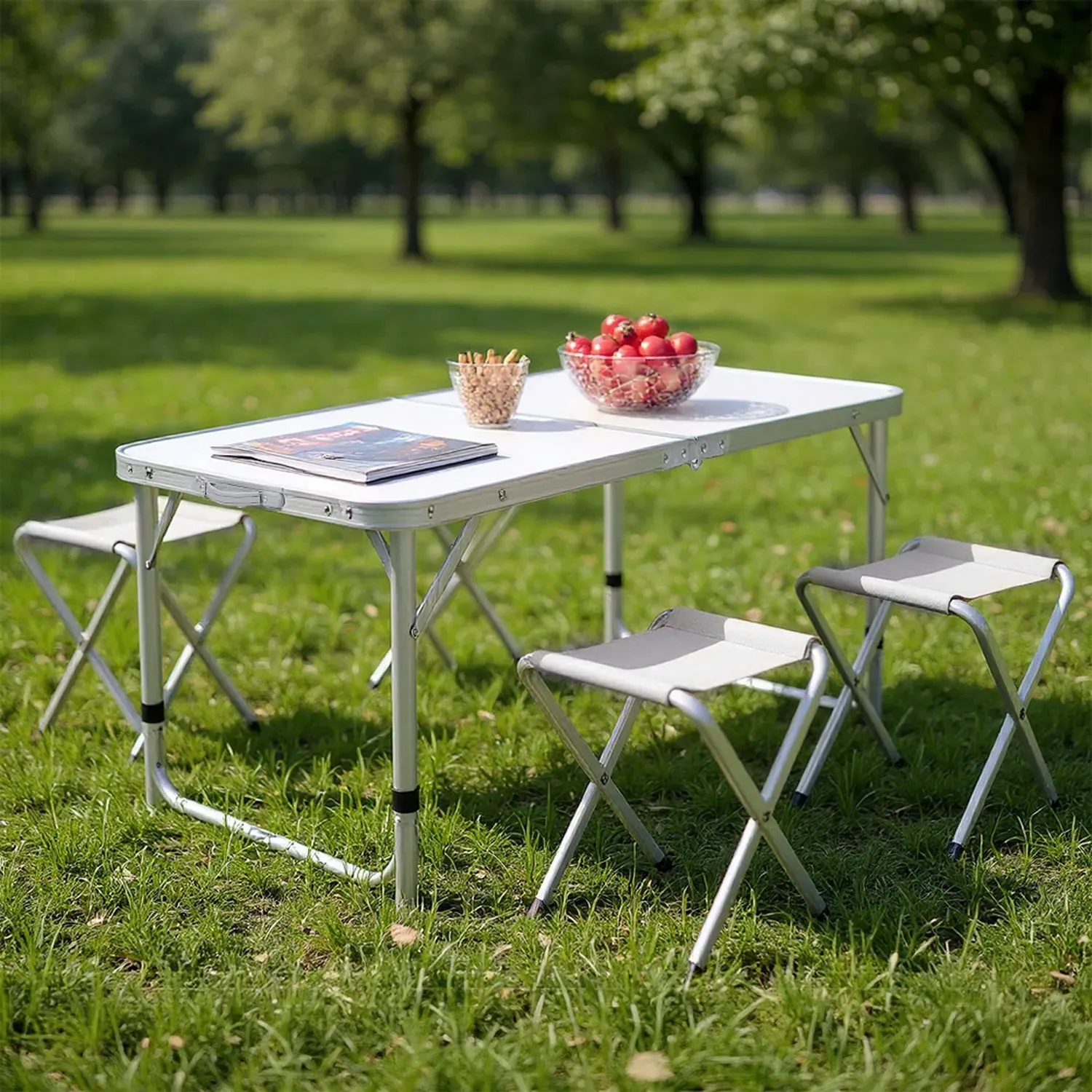 4-Seater Foldable Outdoor Picnic Table Set with Stools - White by Julian Charles