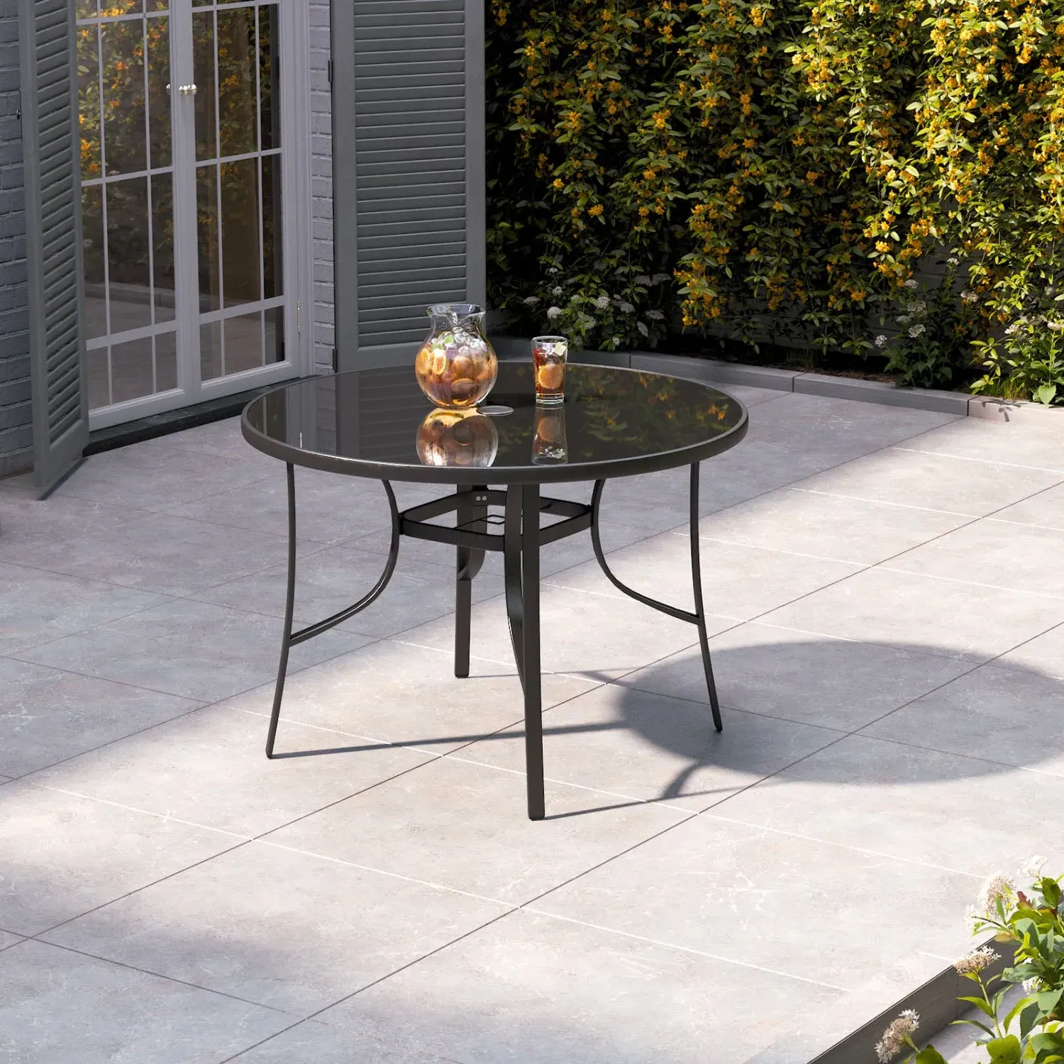 4-Seater Round Garden Table with Parasol Hole - Black, Wrought Iron alternate view