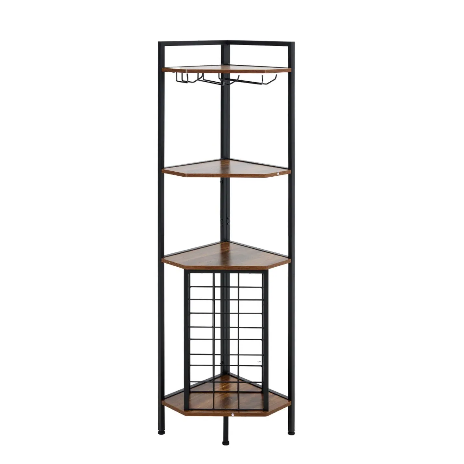 4-Shelf Corner Wine Rack with Glass Holder - Black, Wood Effect by Julian Charles