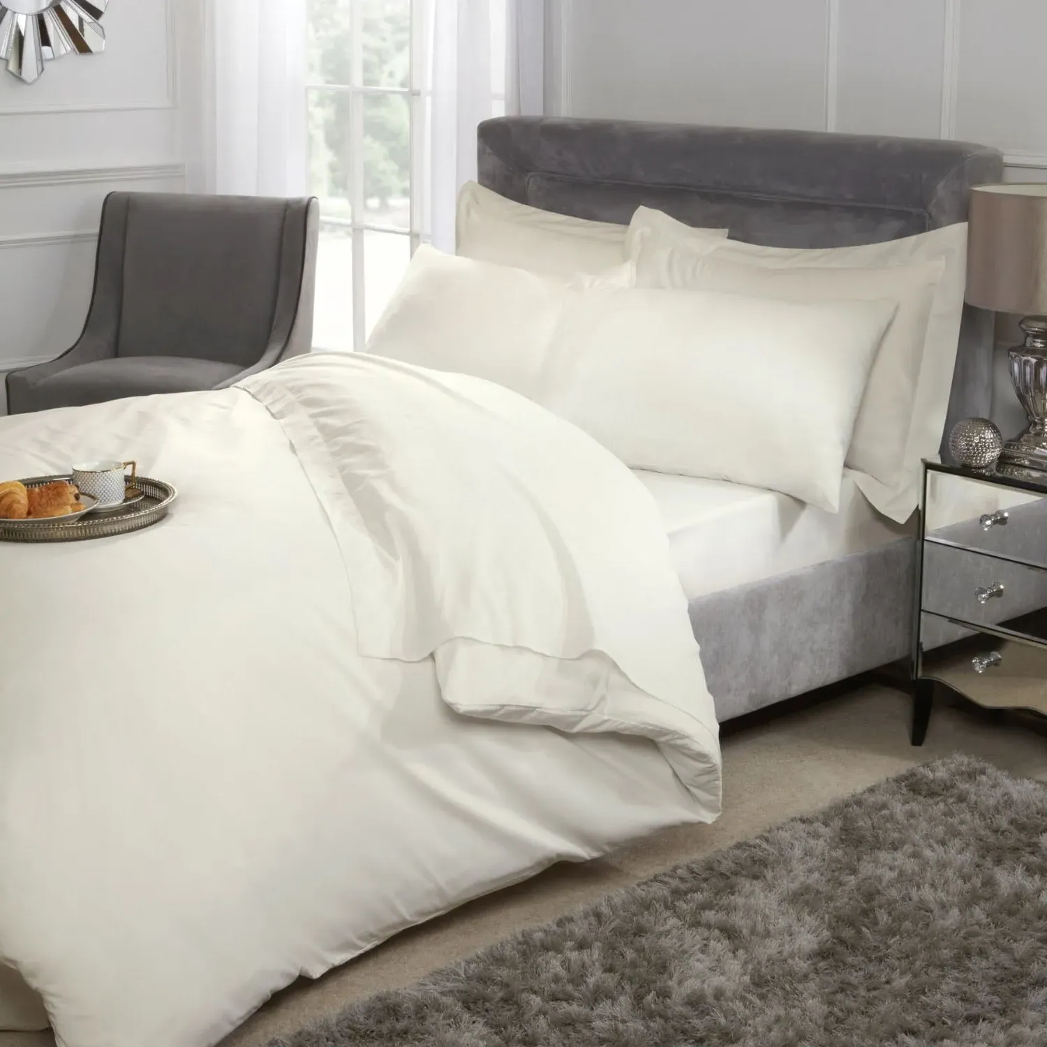 400 Thread Count Single Deep Fitted Sheet - Cream, Cotton alternate view