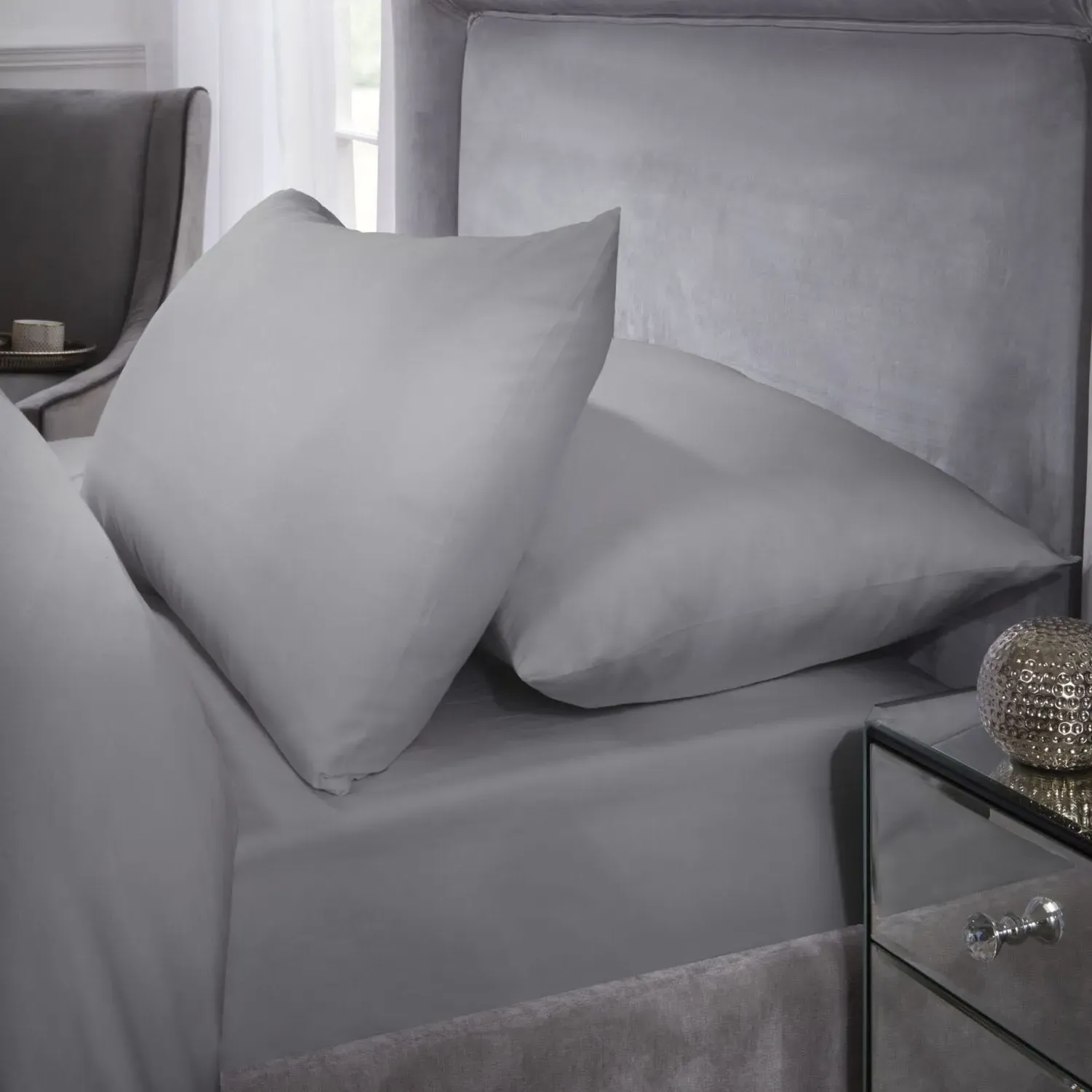 400 Thread Count Single Fitted Sheet - Grey, Cotton product