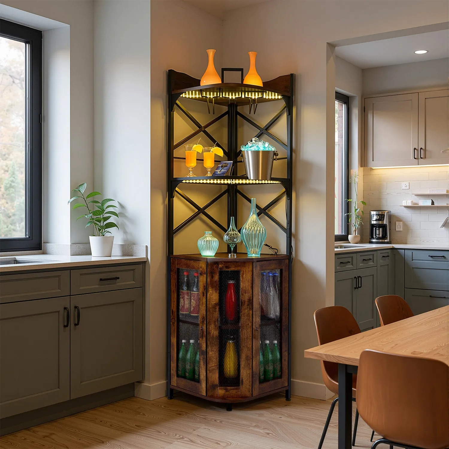 5-Tier Corner Bar Cabinet with RGB LED - Dark Brown by Julian Charles