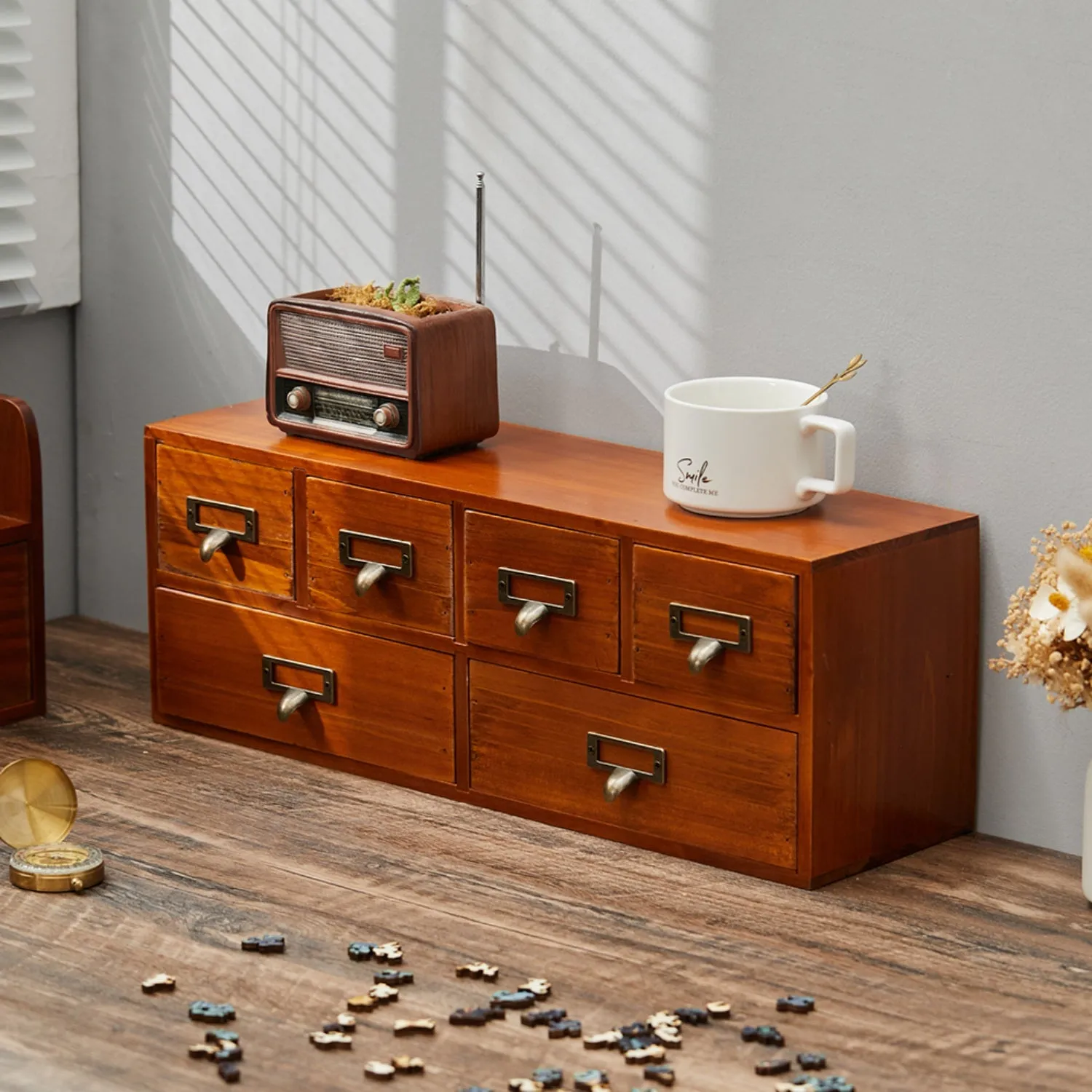 6-Drawer Wooden Desktop Storage Organiser - Brown product