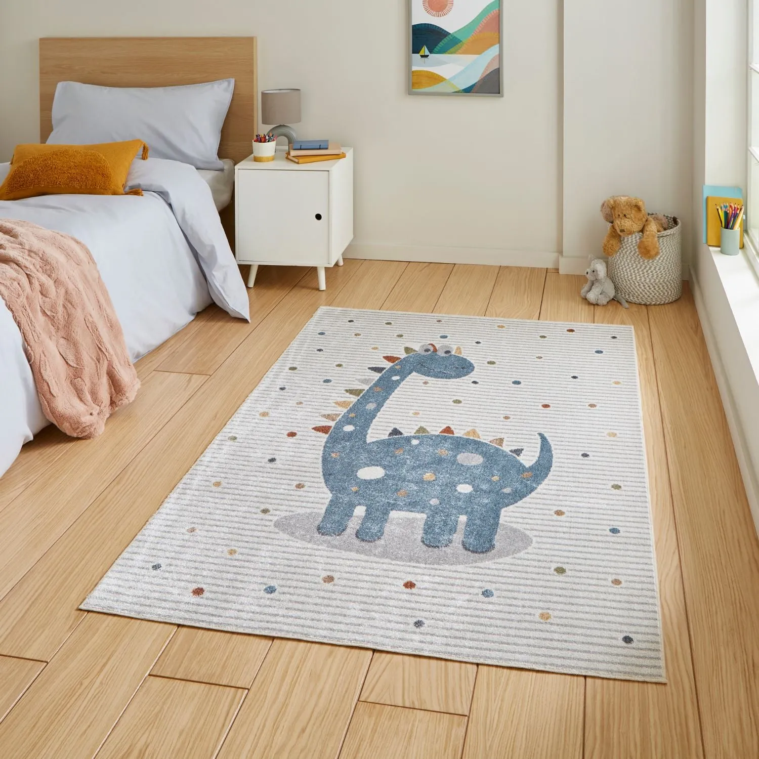 80x150cm Dinosaur Rug - Blue, Polypropylene