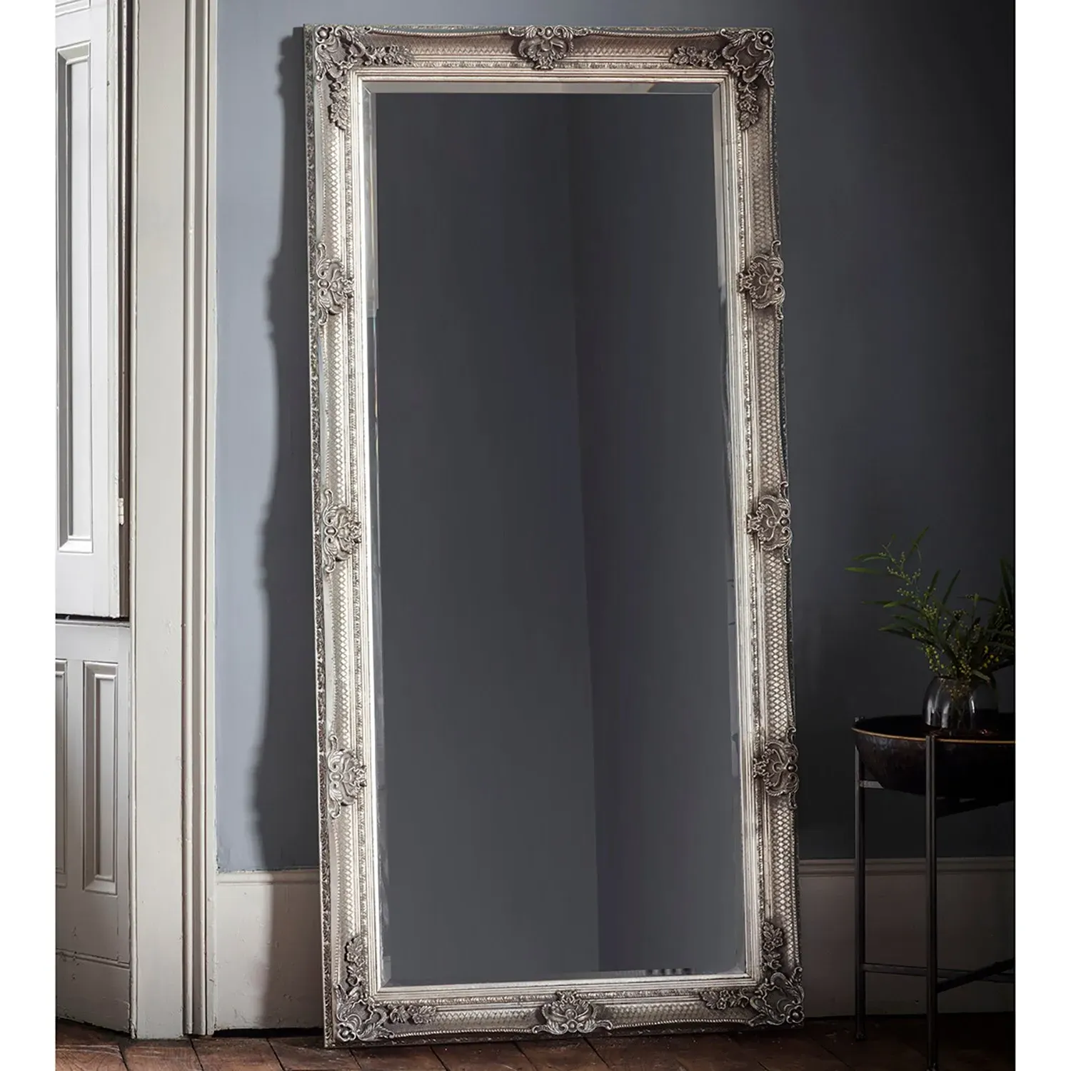 Baroque Leaner Mirror - Antique Silver, Wood by Julian Charles