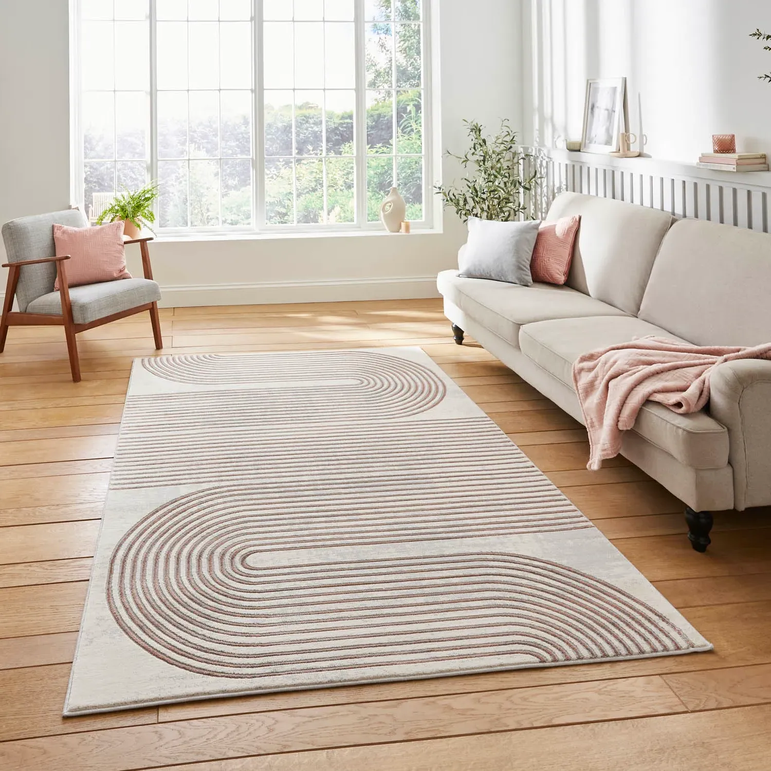 Abstract Arches Rug - Grey/Rose, Polypropylene