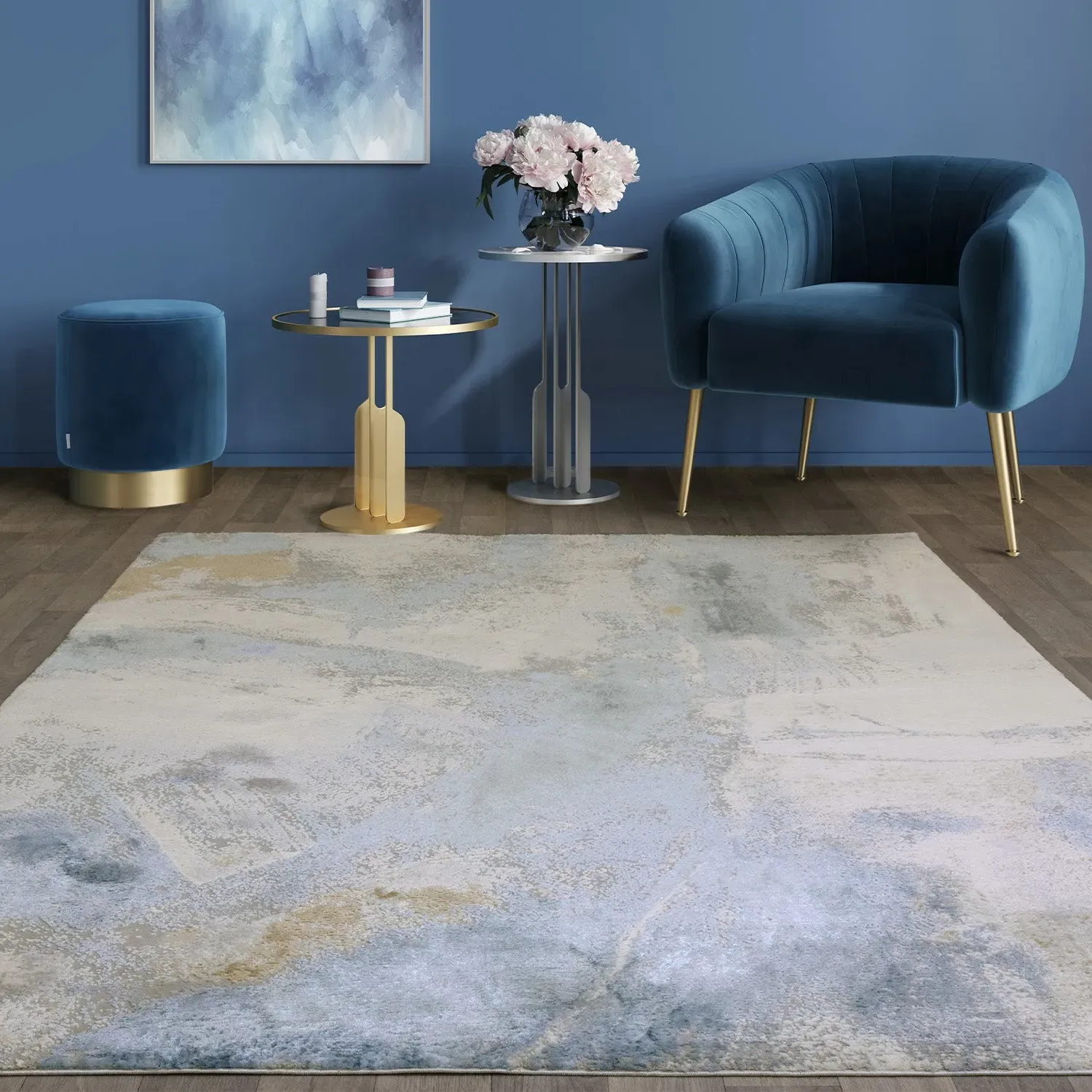 Abstract Area Rug with Lustre Finish - Blue