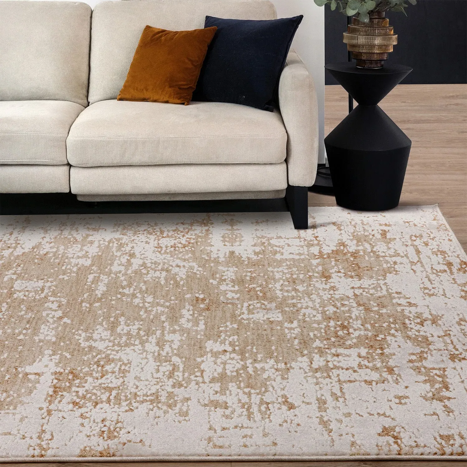 Abstract Area Rug with Raised Pile - Natural