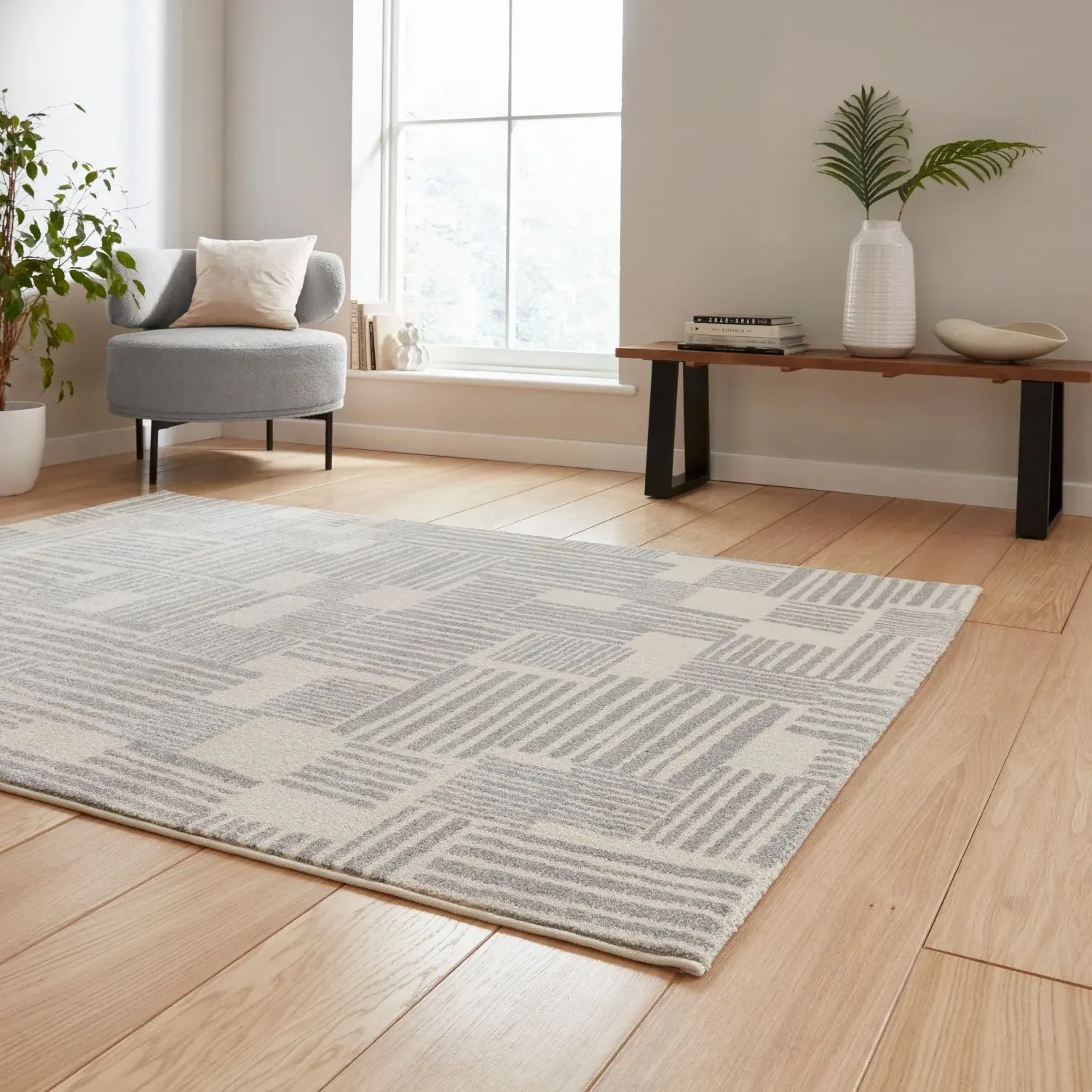 Abstract Blocks Rug - Grey, Polypropylene