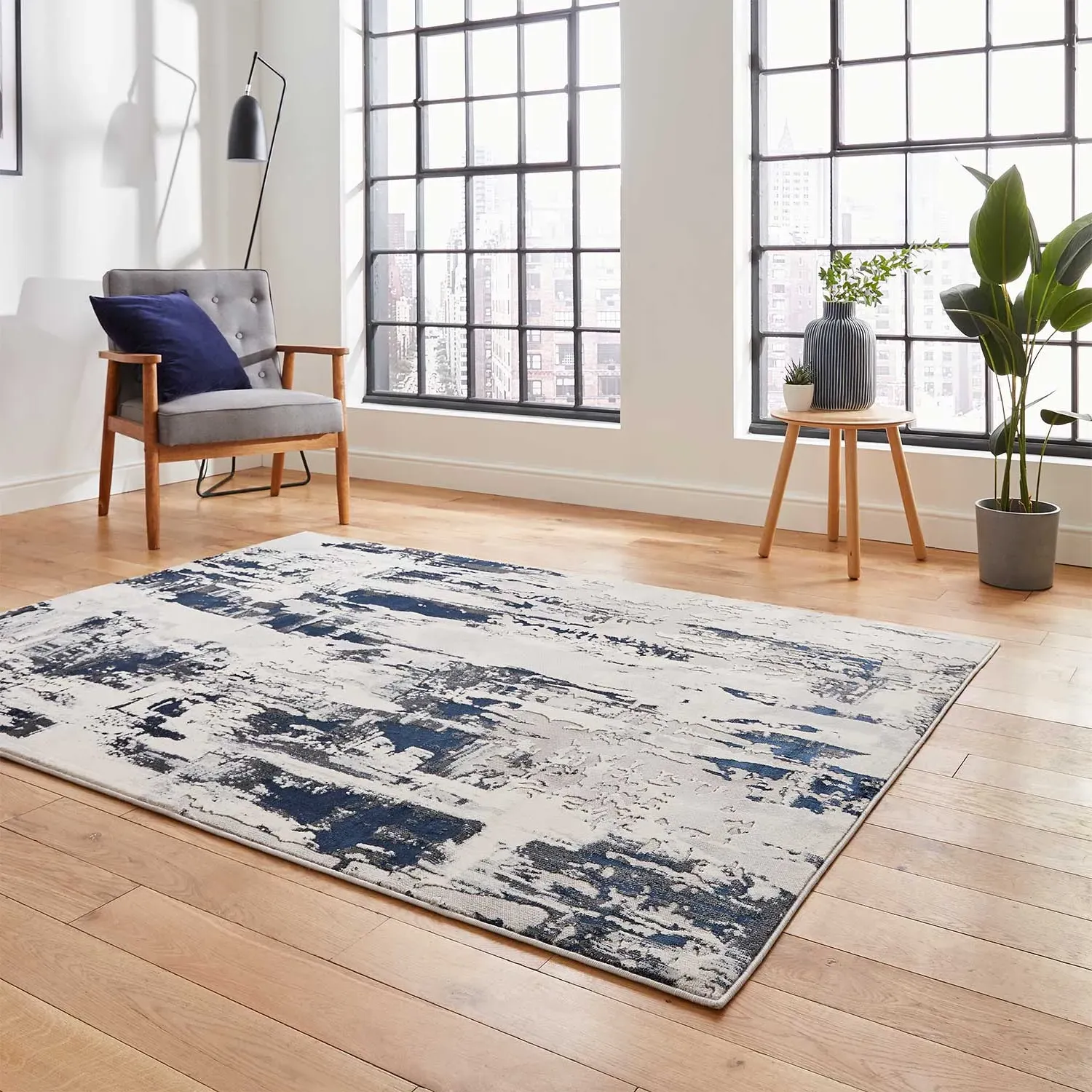 Abstract Pattern Rug - Grey/Navy, Polypropylene image