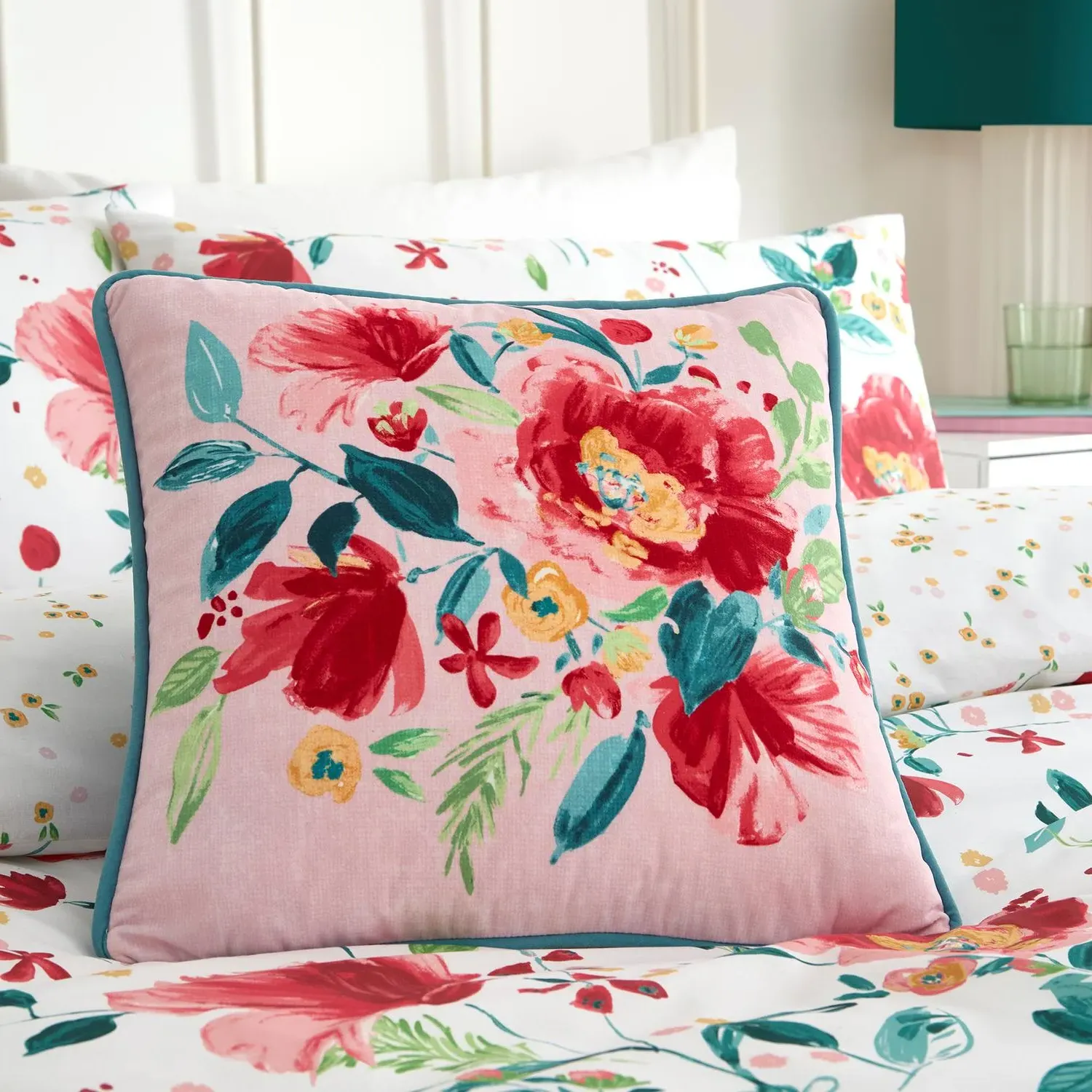 Abstract Poppy Velvet Reversible Cushion - Pink alternate view