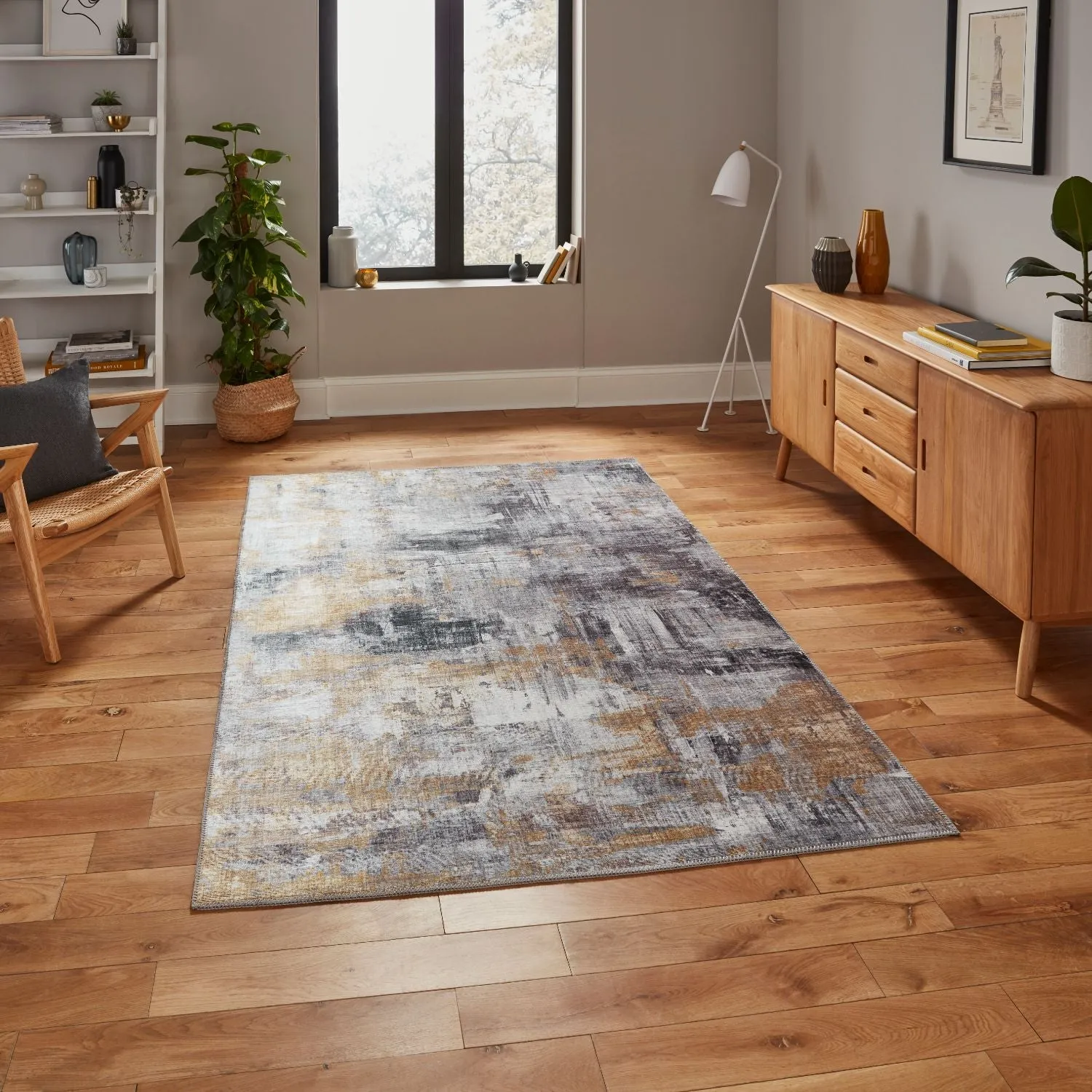 Abstract Rug Lightweight Design - Grey, Polyester